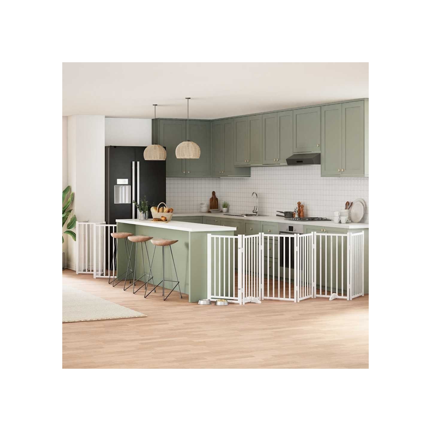 Barrière pour chien porte pliable 12 panneaux bois de peuplier
