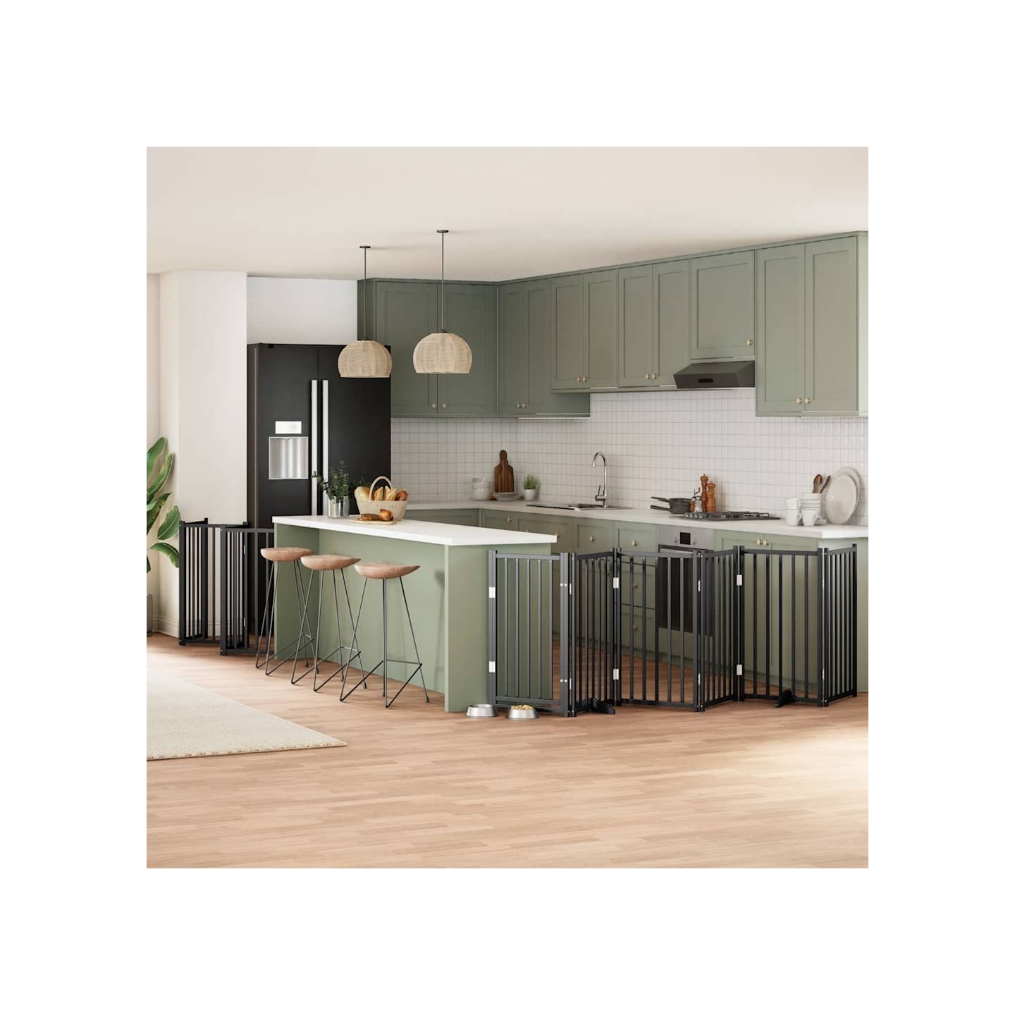 Barrière pour chien porte pliable 15panneaux noir bois peuplier