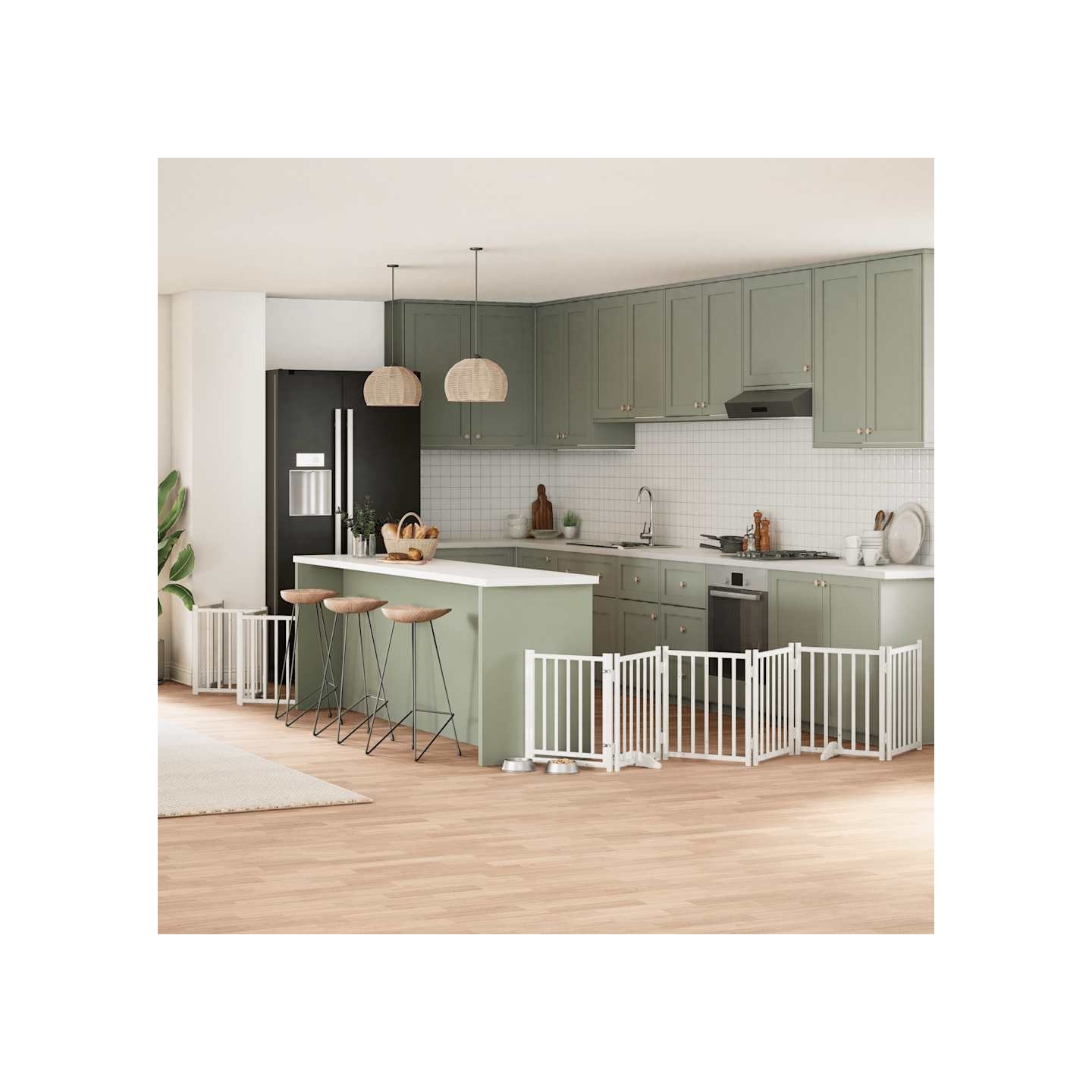 Barrière pour chien porte pliable 12 panneaux bois de peuplier