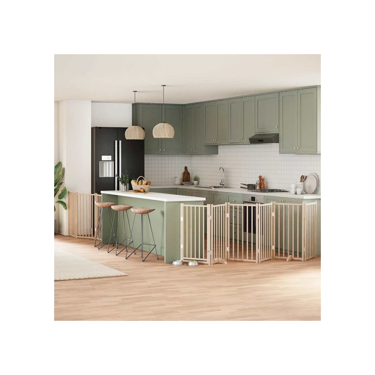 Barrière pour chiens avec porte pliable 9panneaux bois peuplier