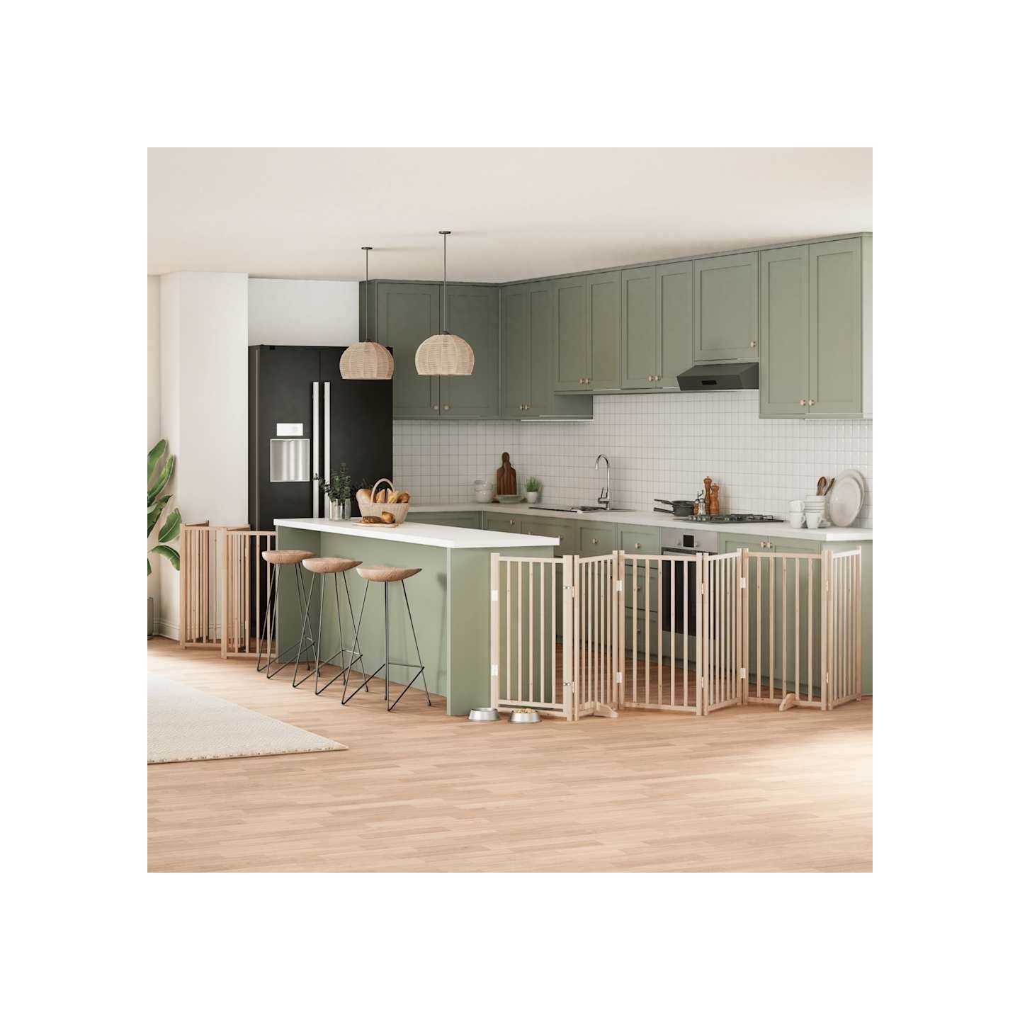 Barrière pour chien porte pliable 12 panneaux bois de peuplier