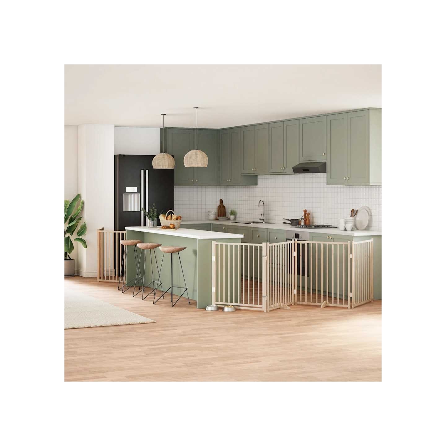 Barrière pour chien avec porte pliable 6 panneaux bois peuplier