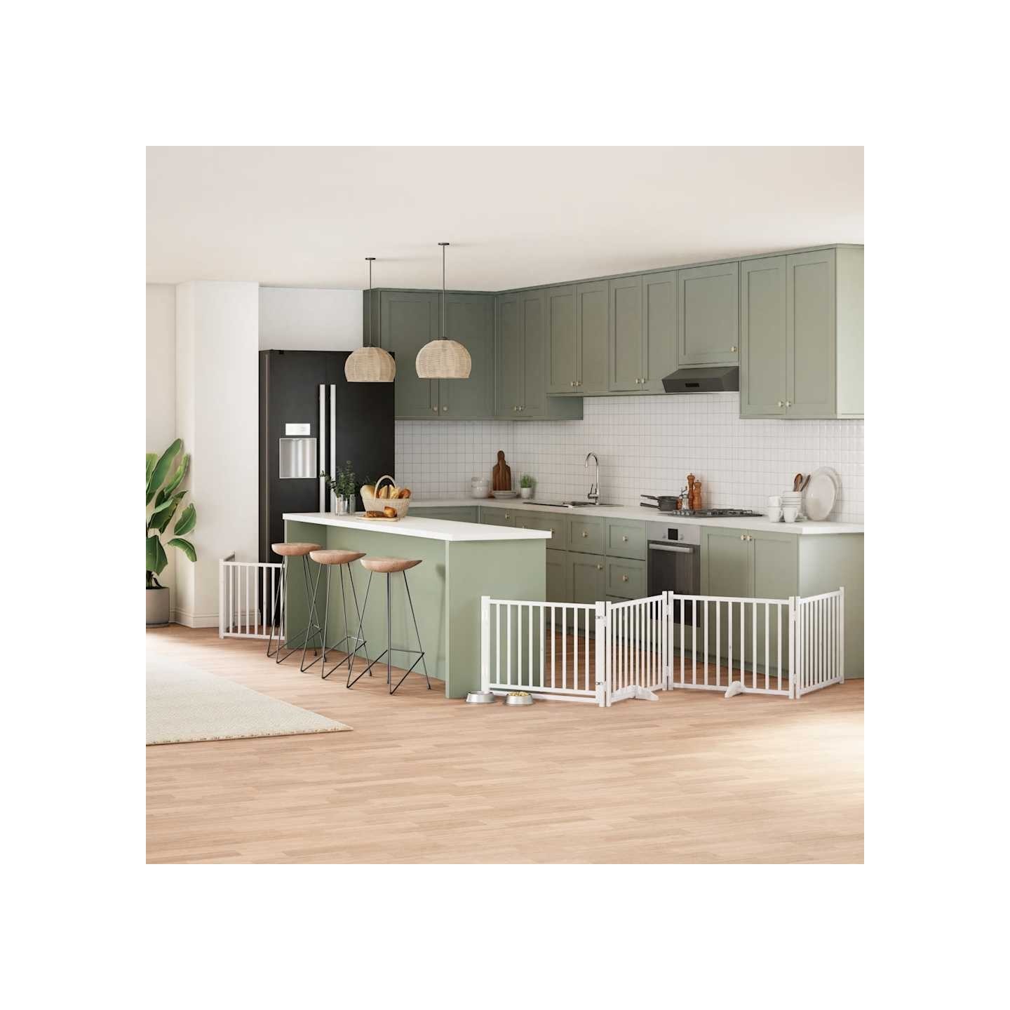 Barrière pour chien porte pliable 10 panneaux bois de peuplier