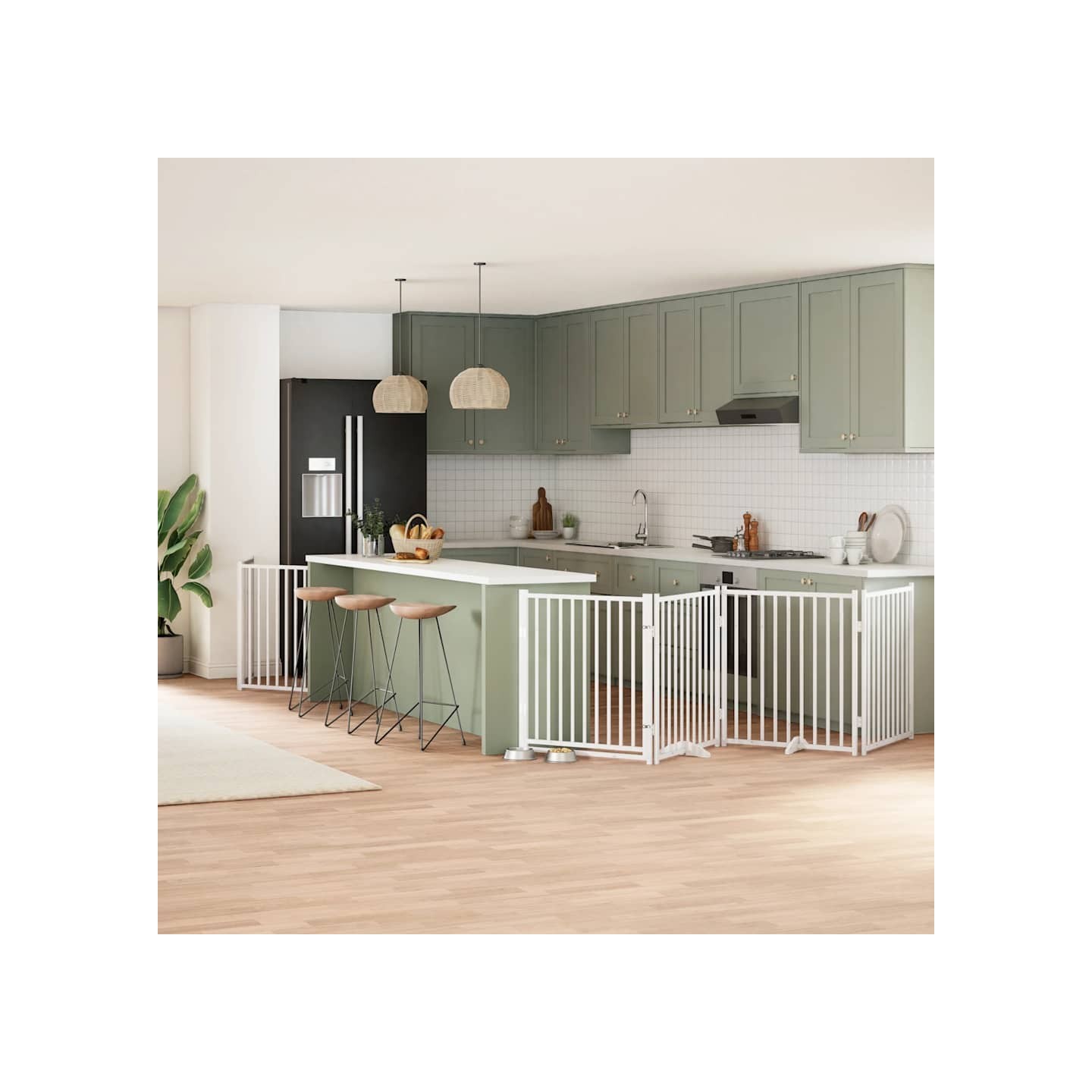 Barrière pour chien porte pliable 12 panneaux bois de peuplier