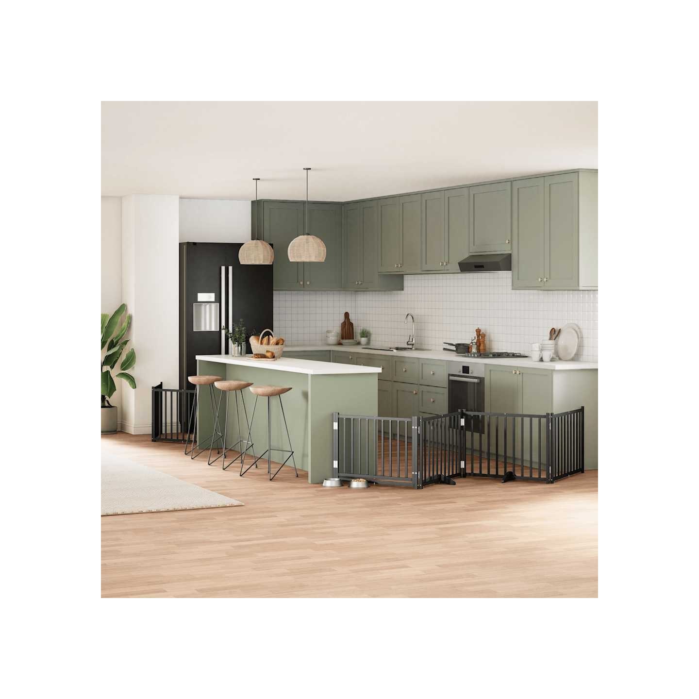 Barrière pour chien porte pliable 6 panneaux noir bois peuplier