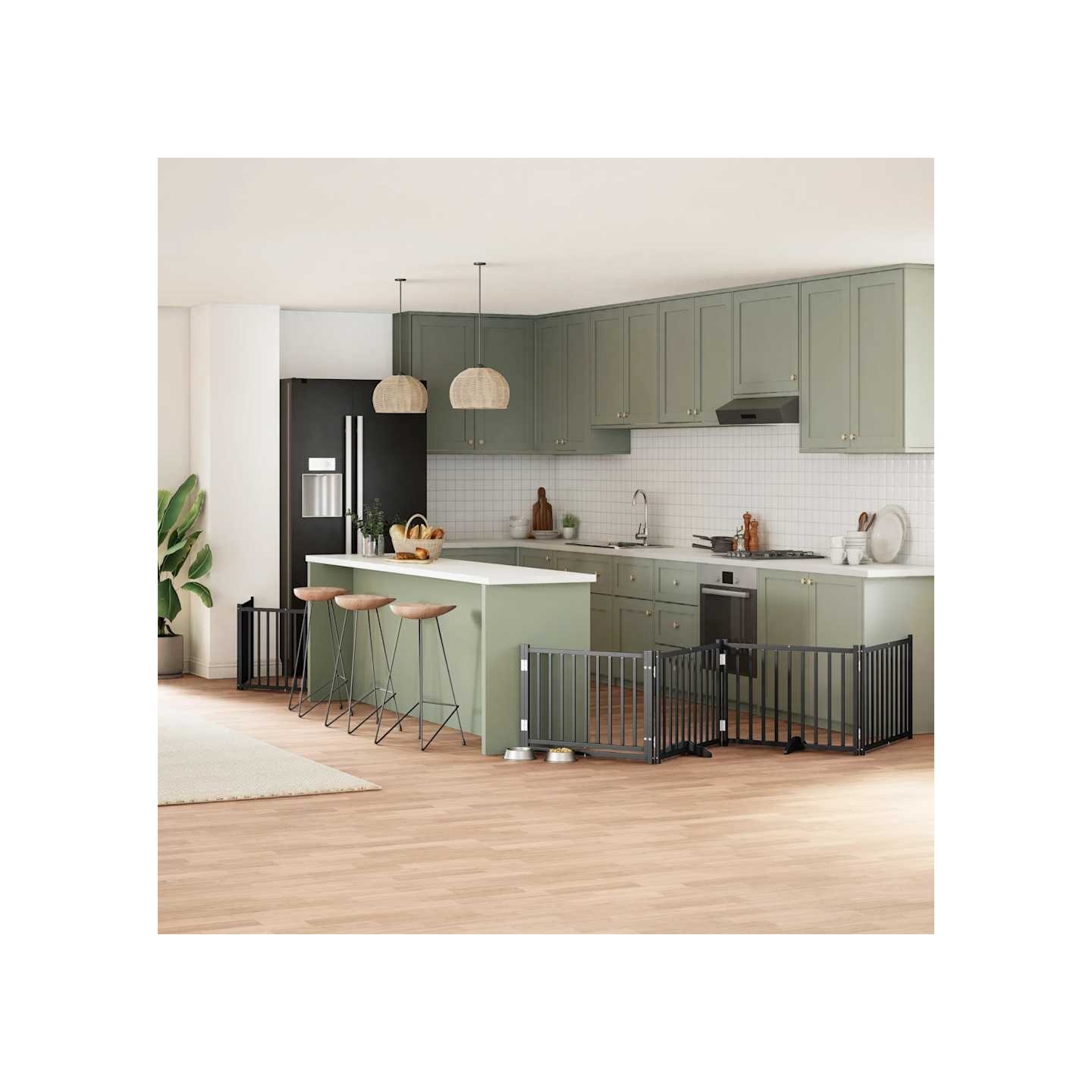 Barrière pour chien porte pliable 8 panneaux noir bois peuplier