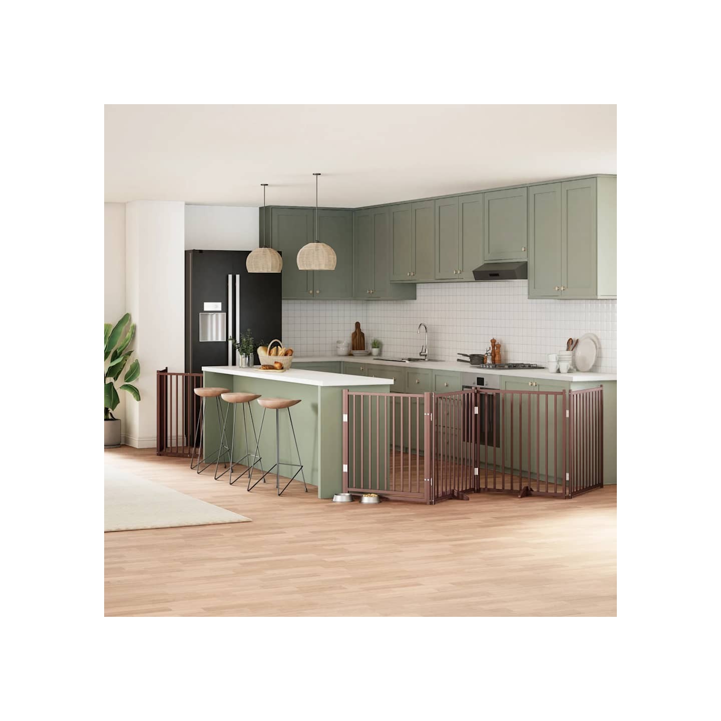 Barrière pour chien porte pliable 8 panneaux bois de peuplier