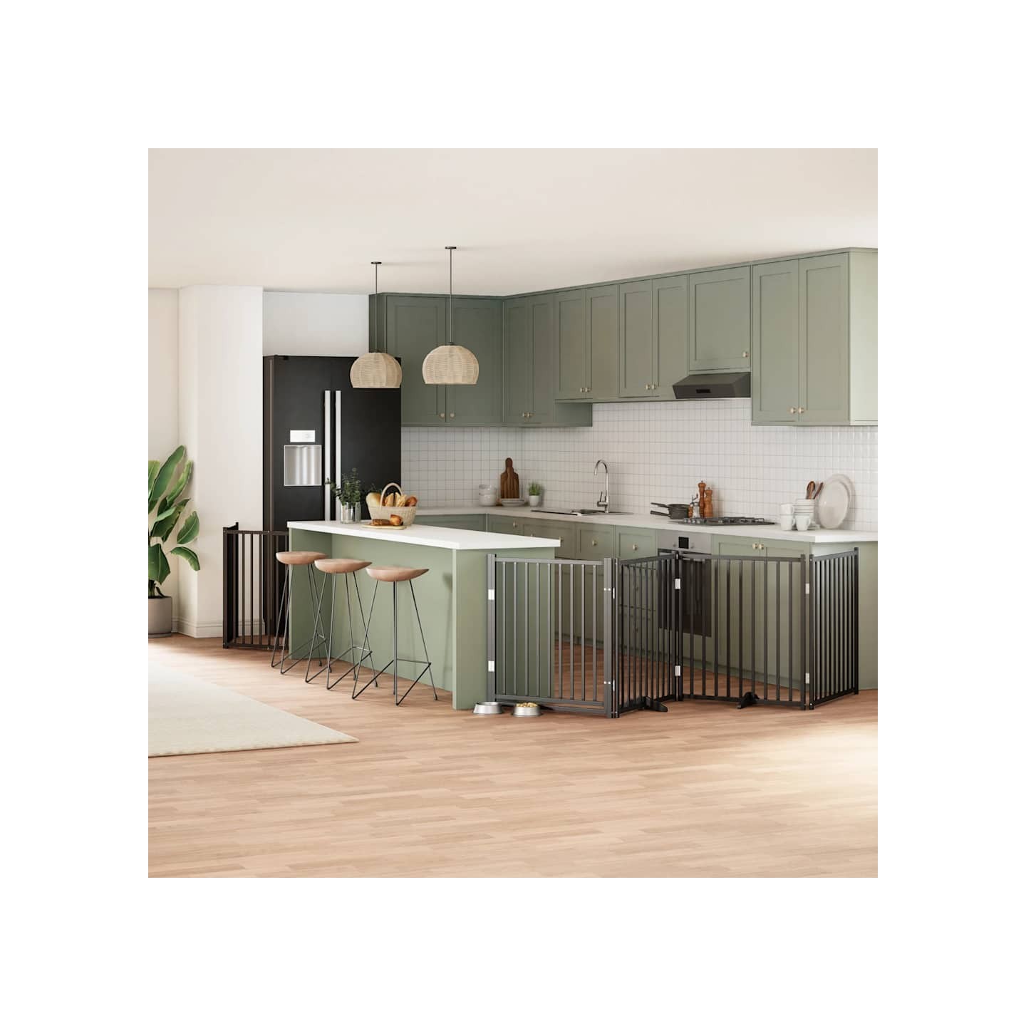 Barrière pour chien porte pliable 6 panneaux noir bois peuplier