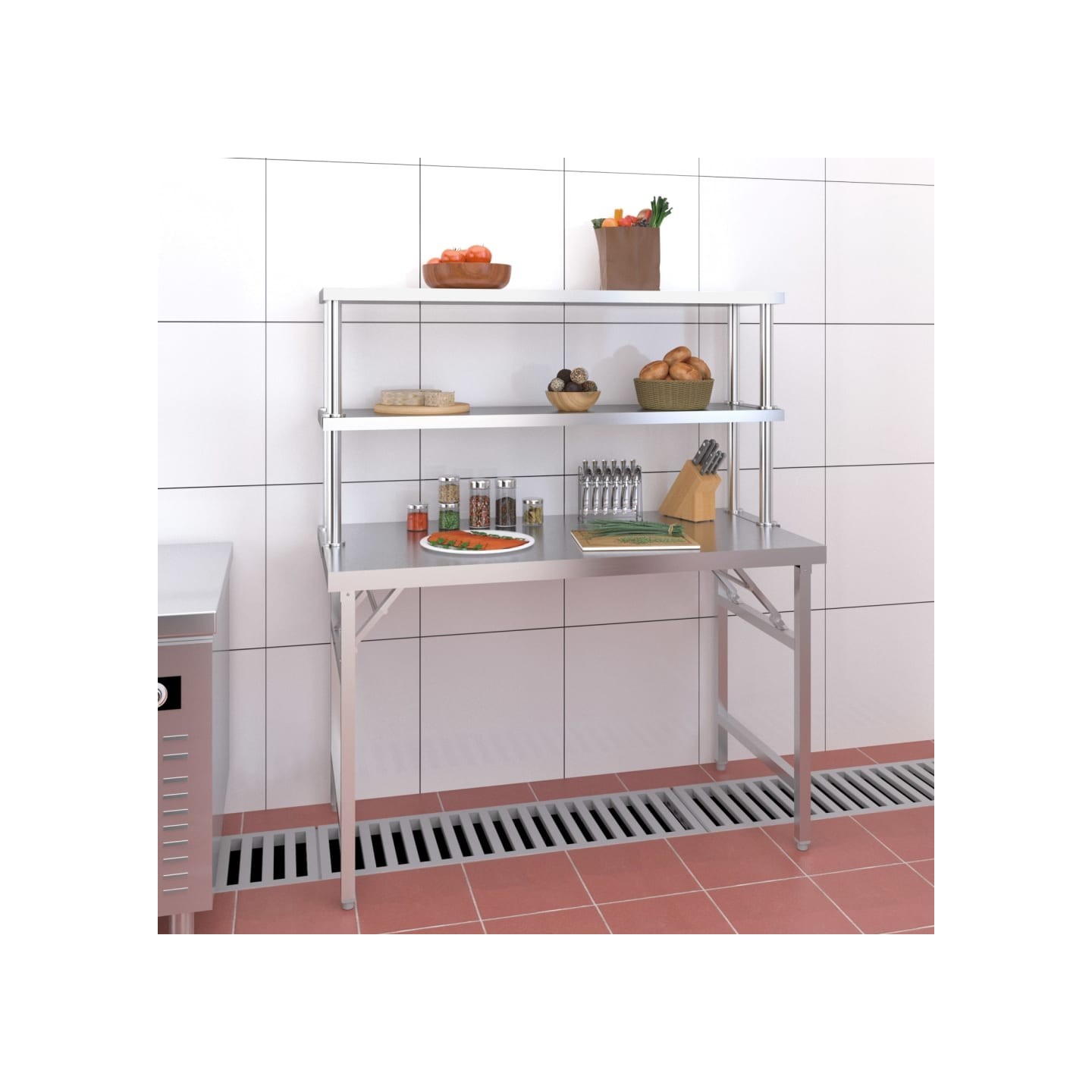 Table de travail de cuisine avec étagère 120x60x145 cm Inox