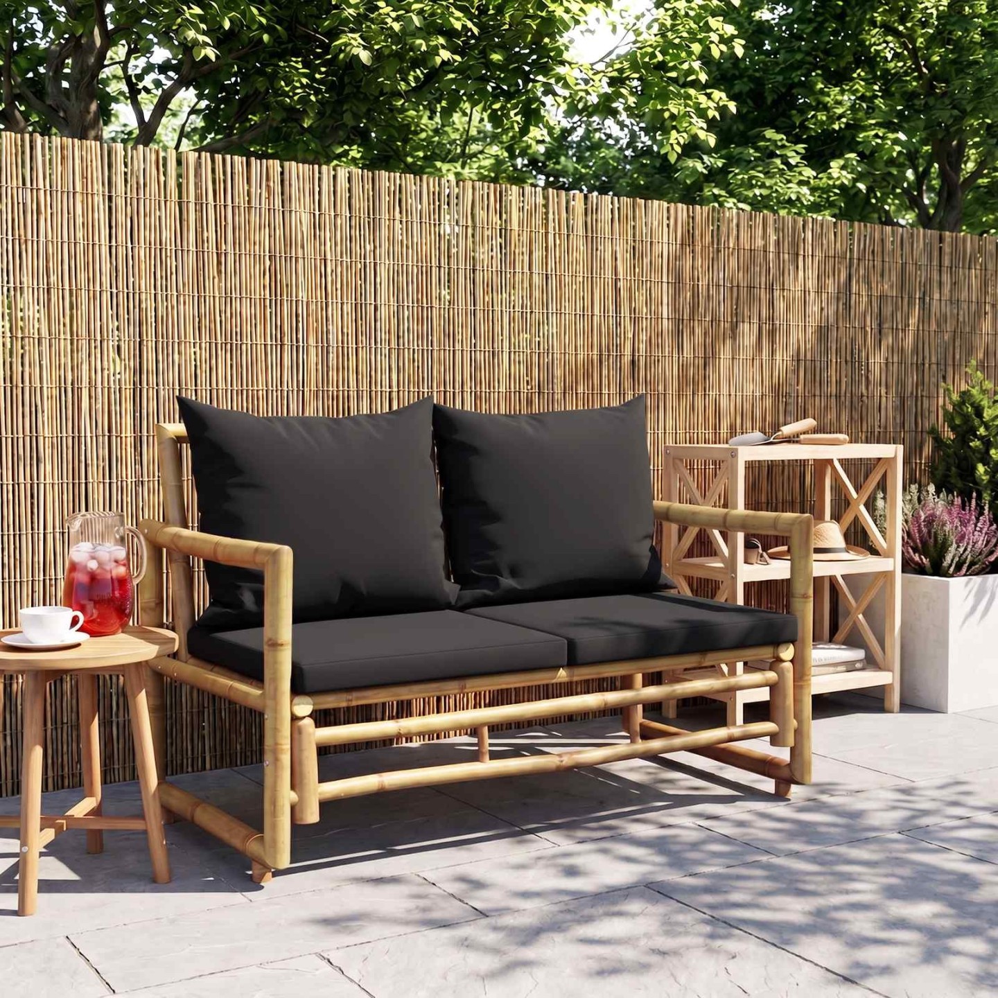 Banc de jardin avec coussins 115 cm Bambou