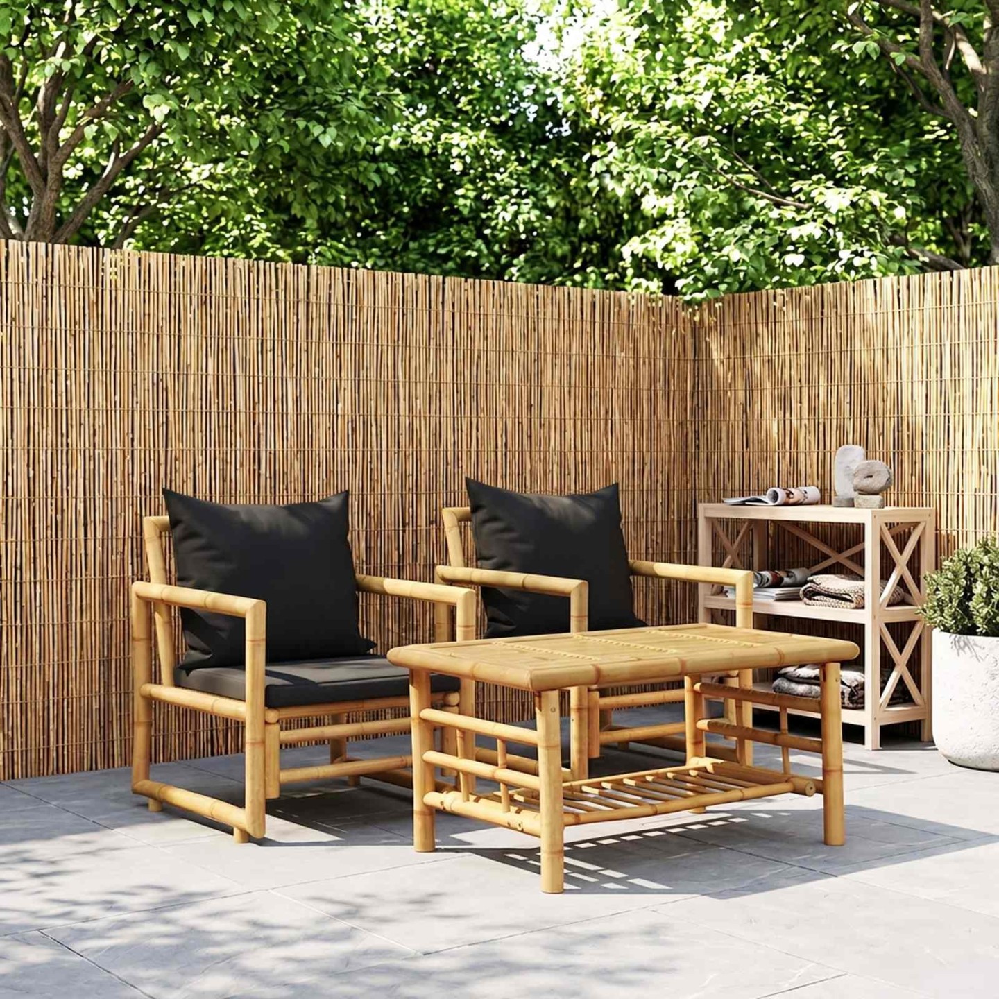 Chaises de jardin avec coussins lot de 2 Bambou