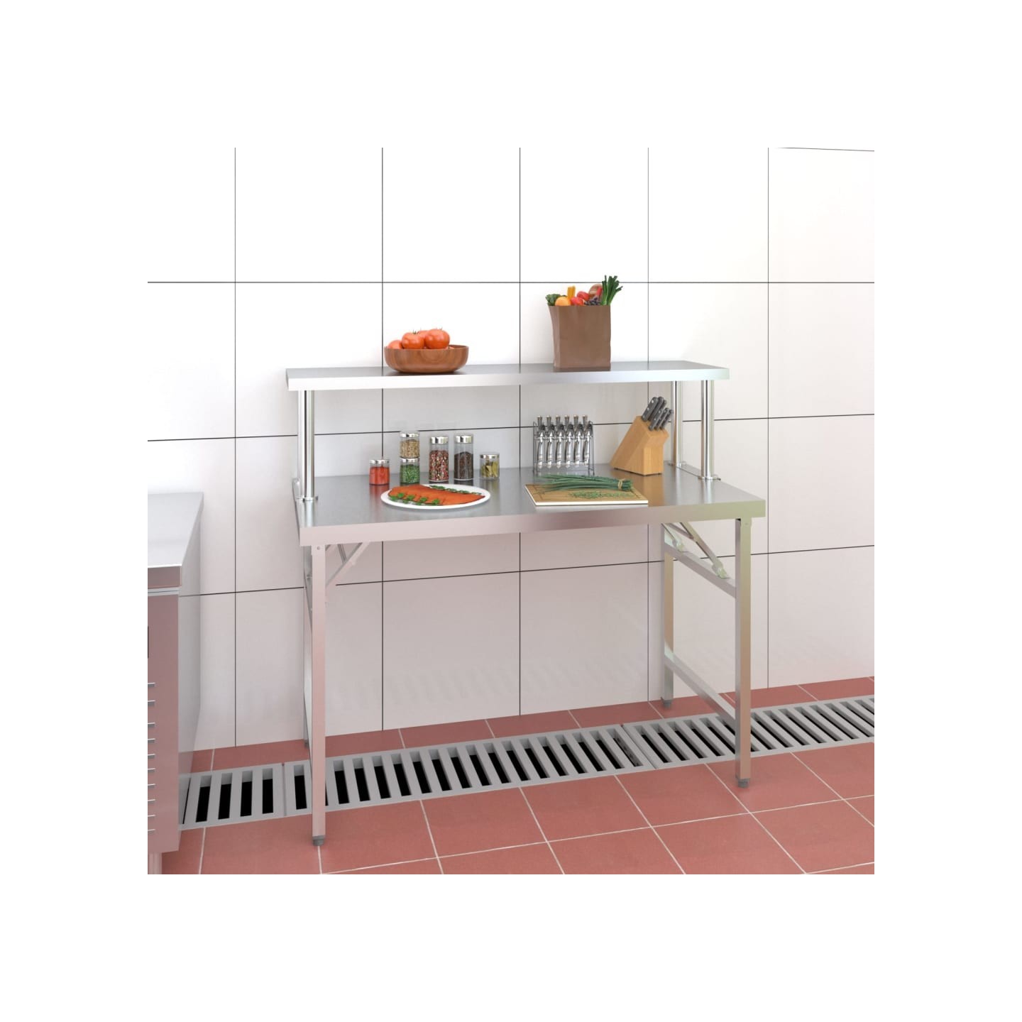Table de travail de cuisine avec étagère 120x60x115 cm Inox