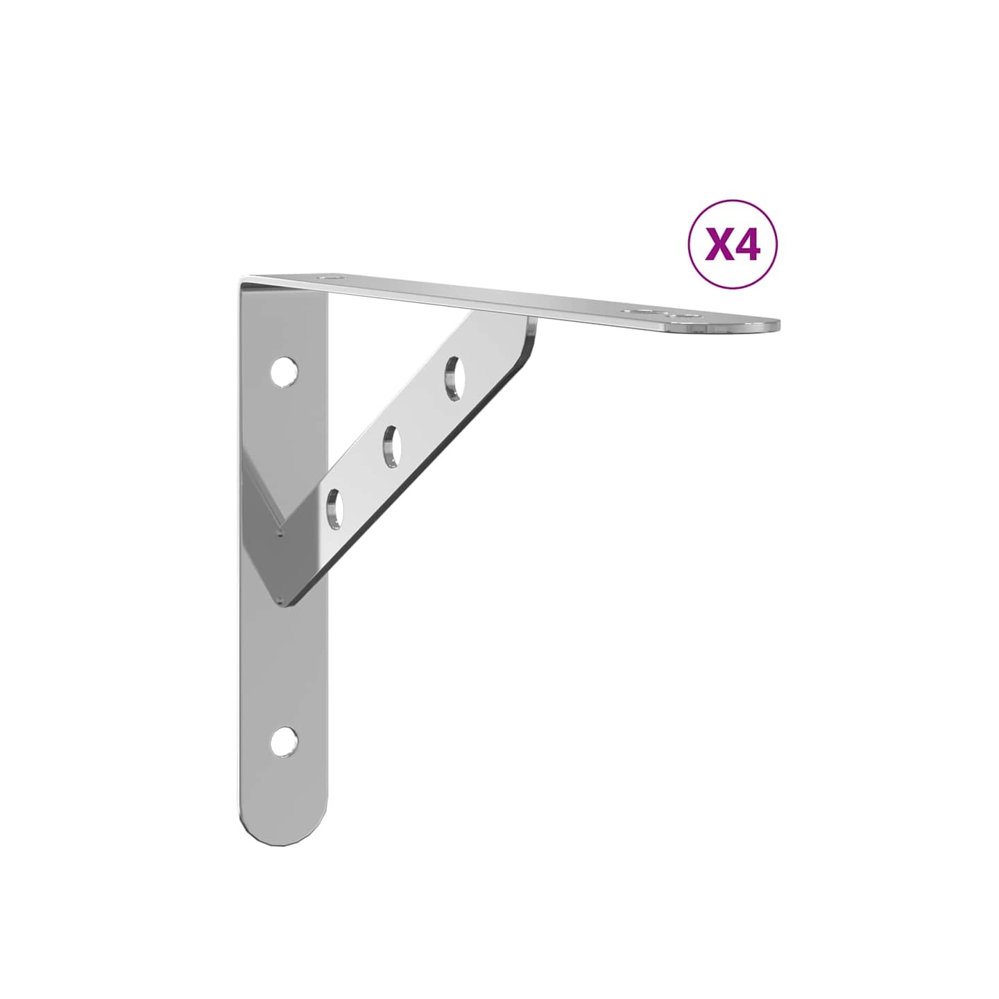Supports d'étagères 4pcs argenté acier inoxydable