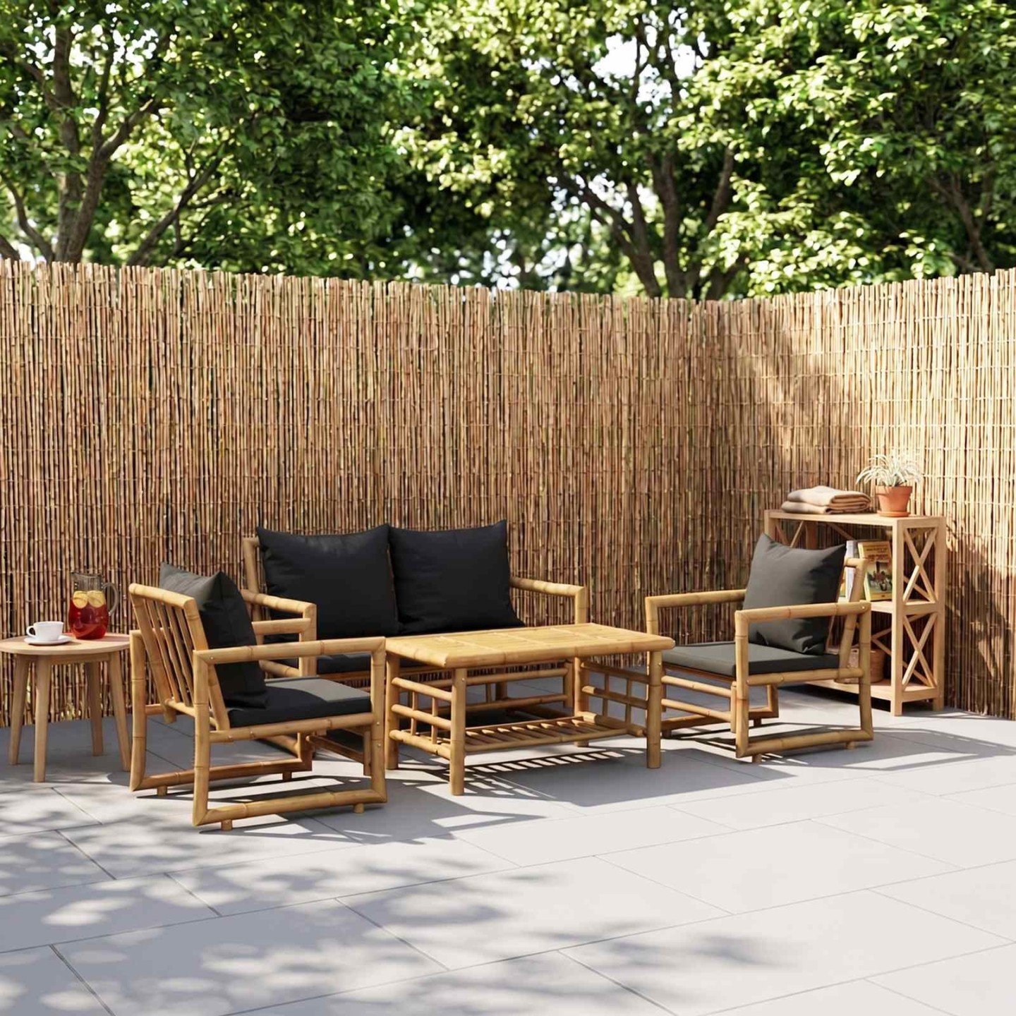 Salon de jardin 4 pcs avec coussins Bambou