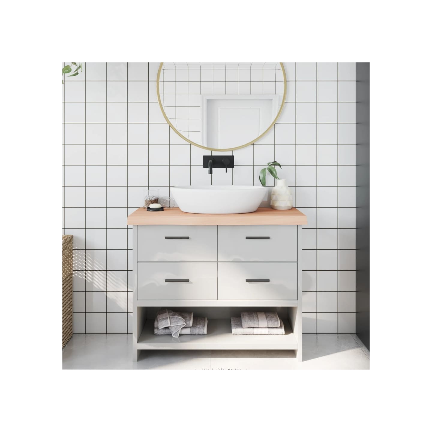 Comptoir de salle de bain 100x40x(2-6)cm bois massif non traité