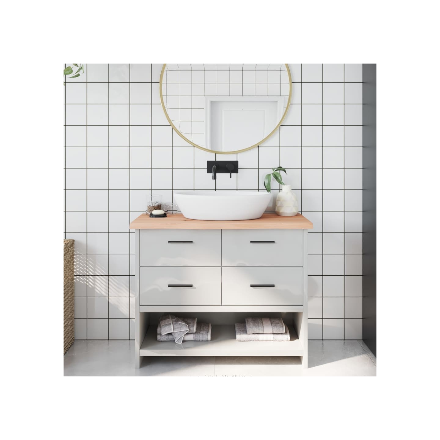 Comptoir de salle de bain 100x30x(2-4)cm bois massif non traité