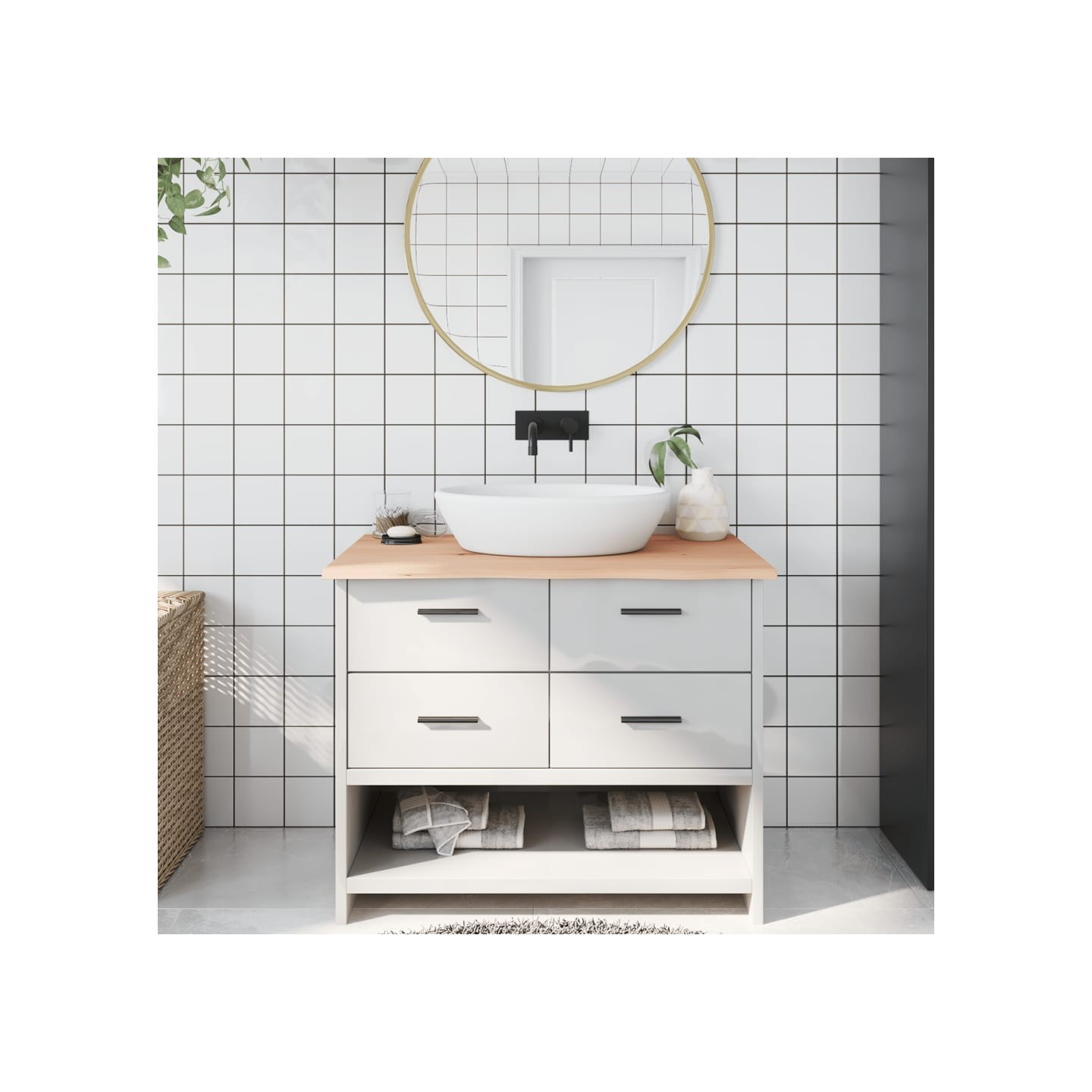 Comptoir de salle de bain 100x50x2 cm bois massif non traité