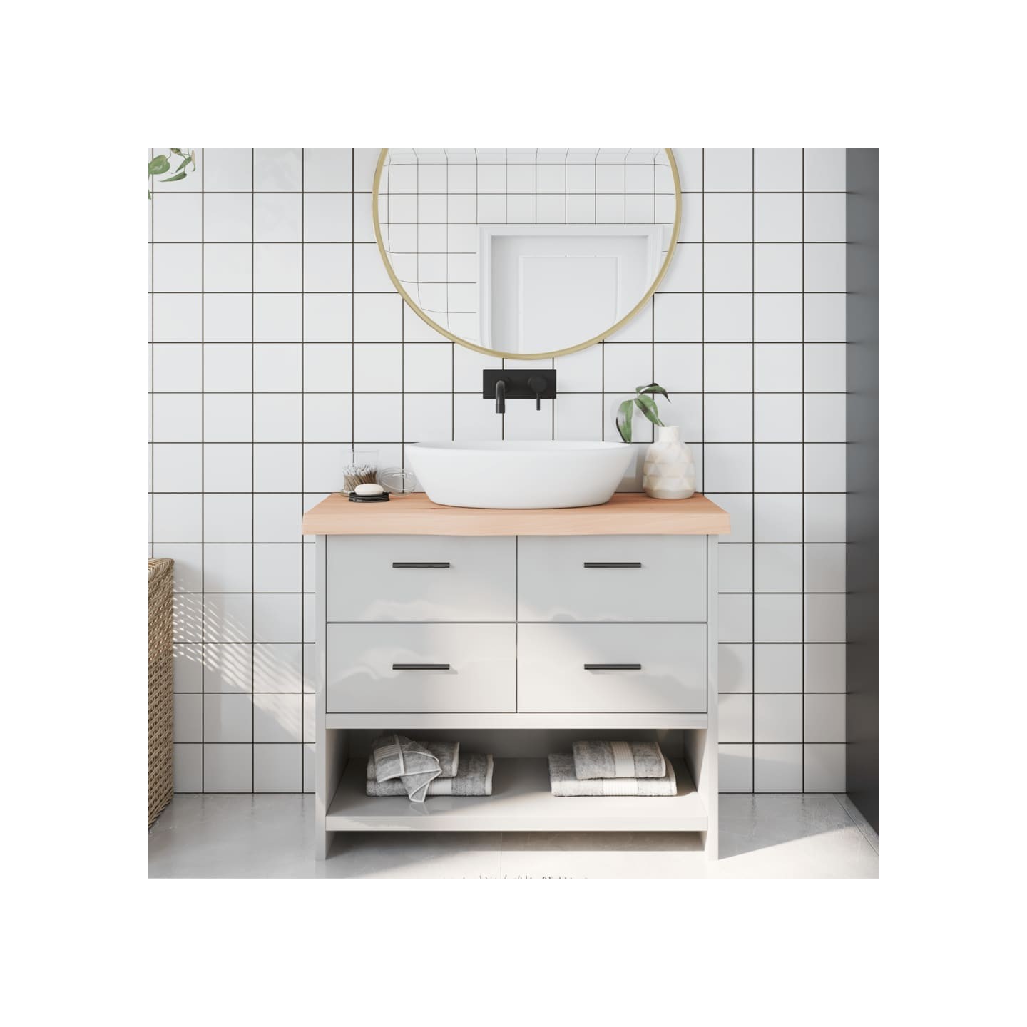 Comptoir de salle de bain 100x30x(2-6)cm bois massif non traité