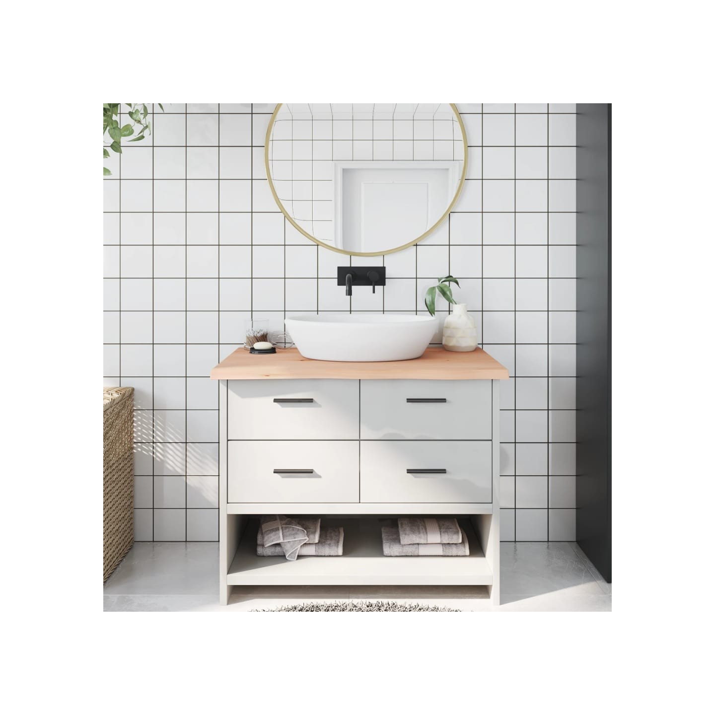 Comptoir de salle de bain 100x50x(2-4)cm bois massif non traité