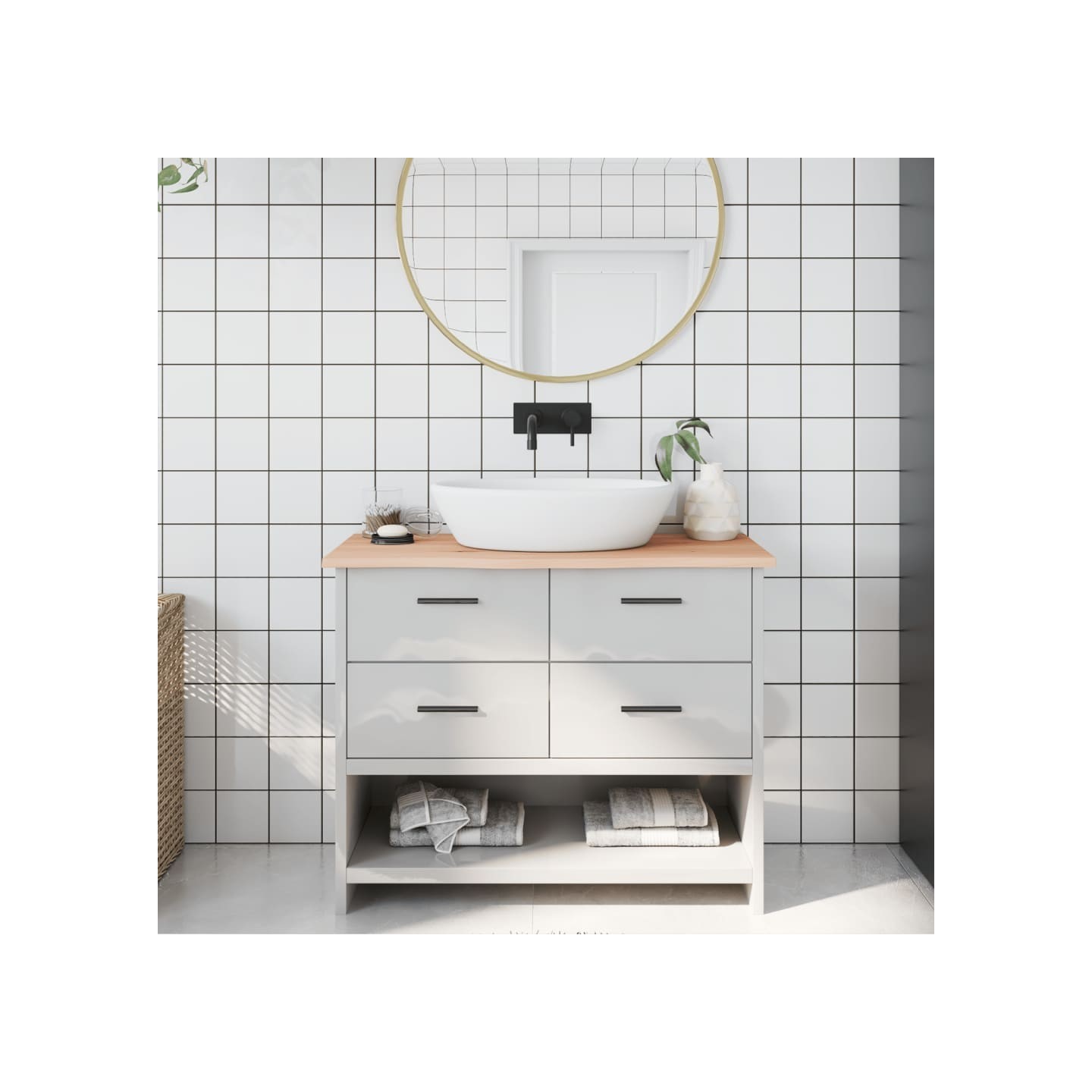 Comptoir de salle de bain 100x40x2 cm bois massif non traité