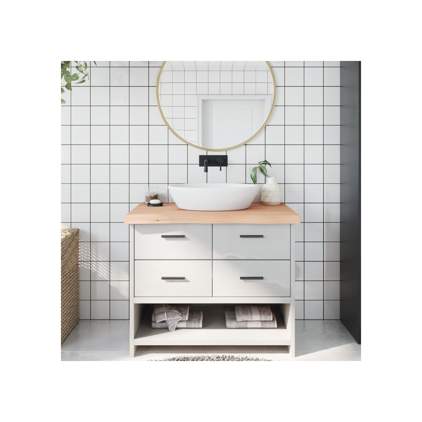 Comptoir de salle de bain 100x50x(2-6)cm bois massif non traité