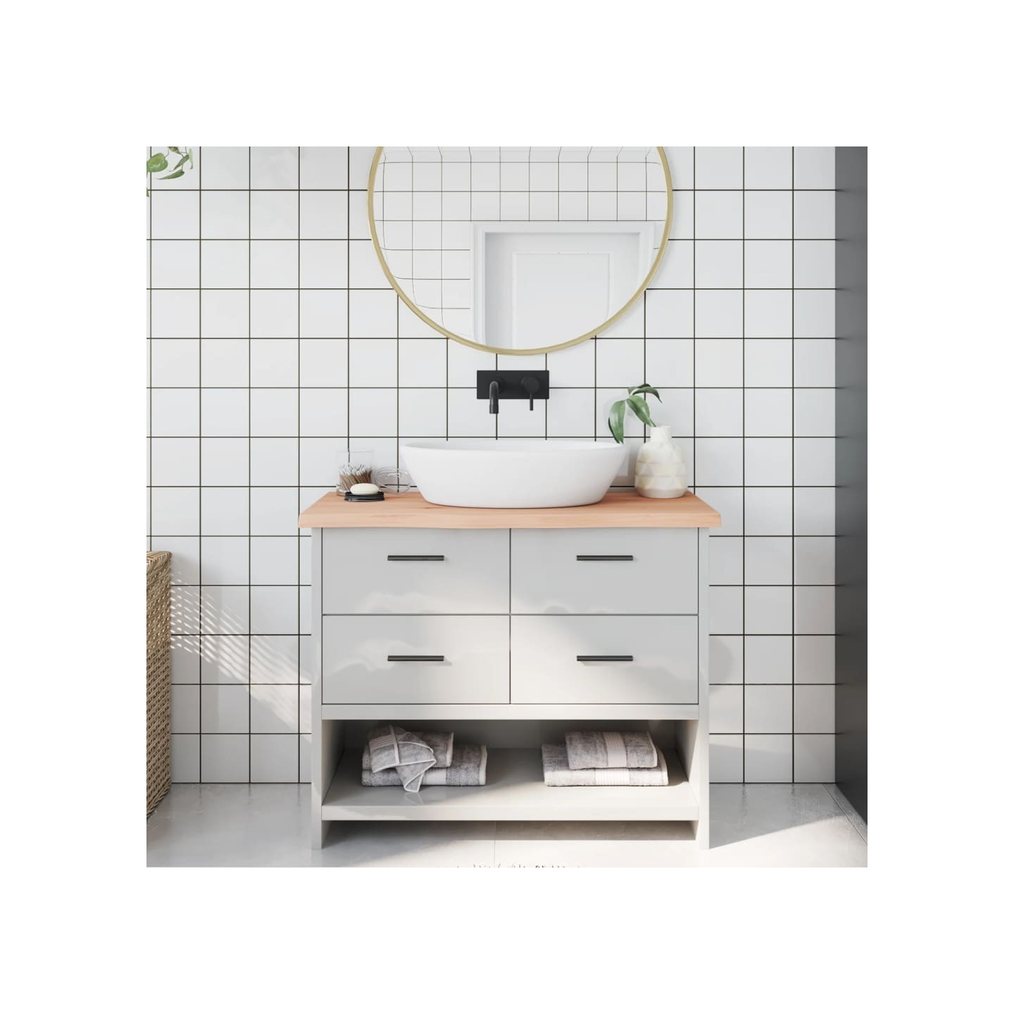 Comptoir de salle de bain 100x40x(2-4)cm bois massif non traité
