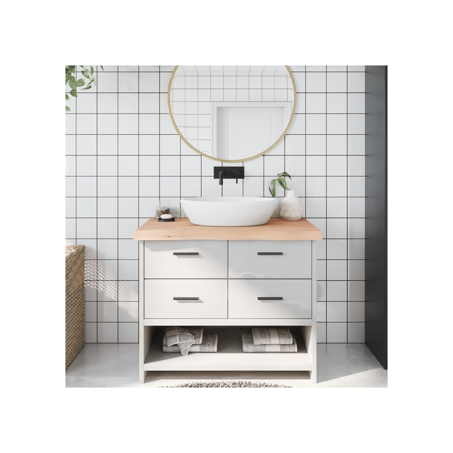 Comptoir de salle de bain 100x60x(2-6)cm bois massif non traité