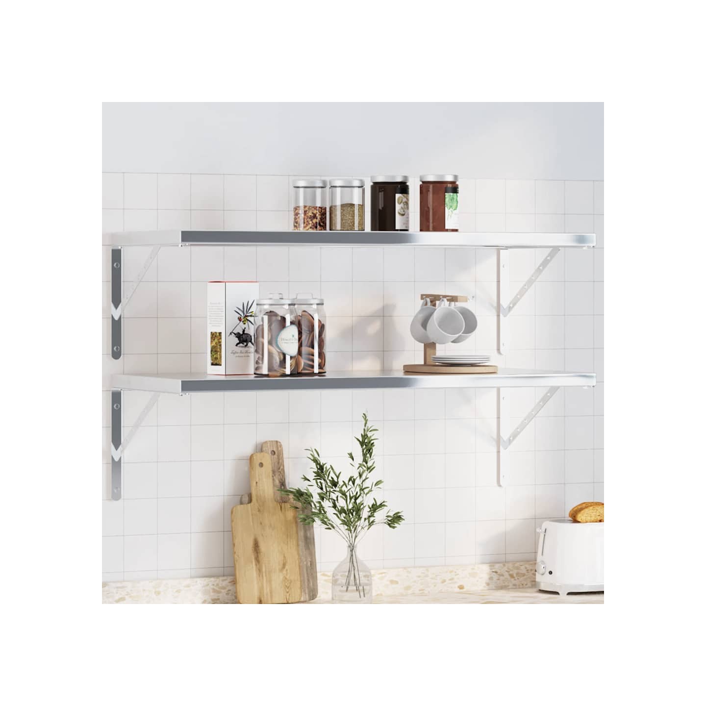 Supports d'étagères 4 pcs 40x2,5x25 cm argenté acier inoxydable