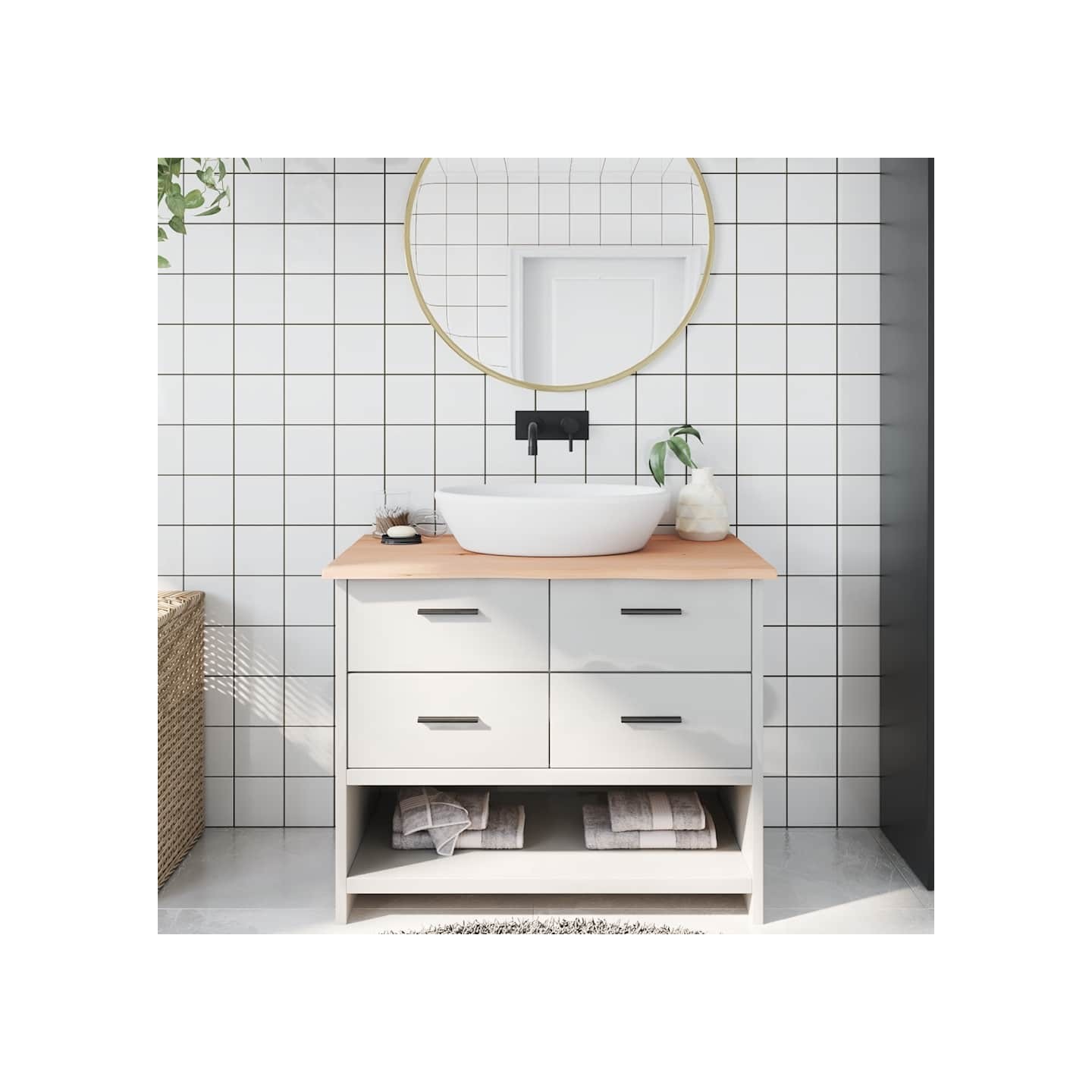 Comptoir de salle de bain 100x60x2 cm bois massif non traité