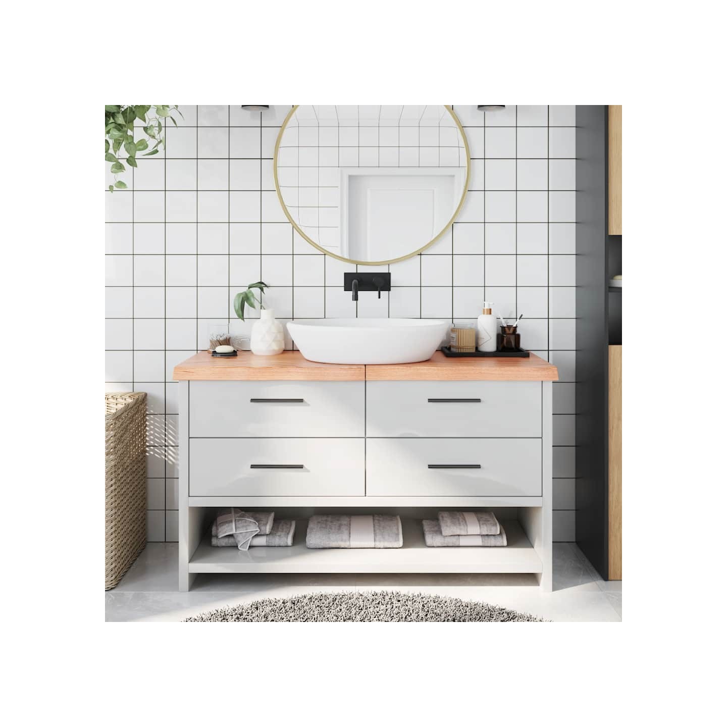 Comptoir de salle de bain marron 140x60x(2-6) cm bois traité