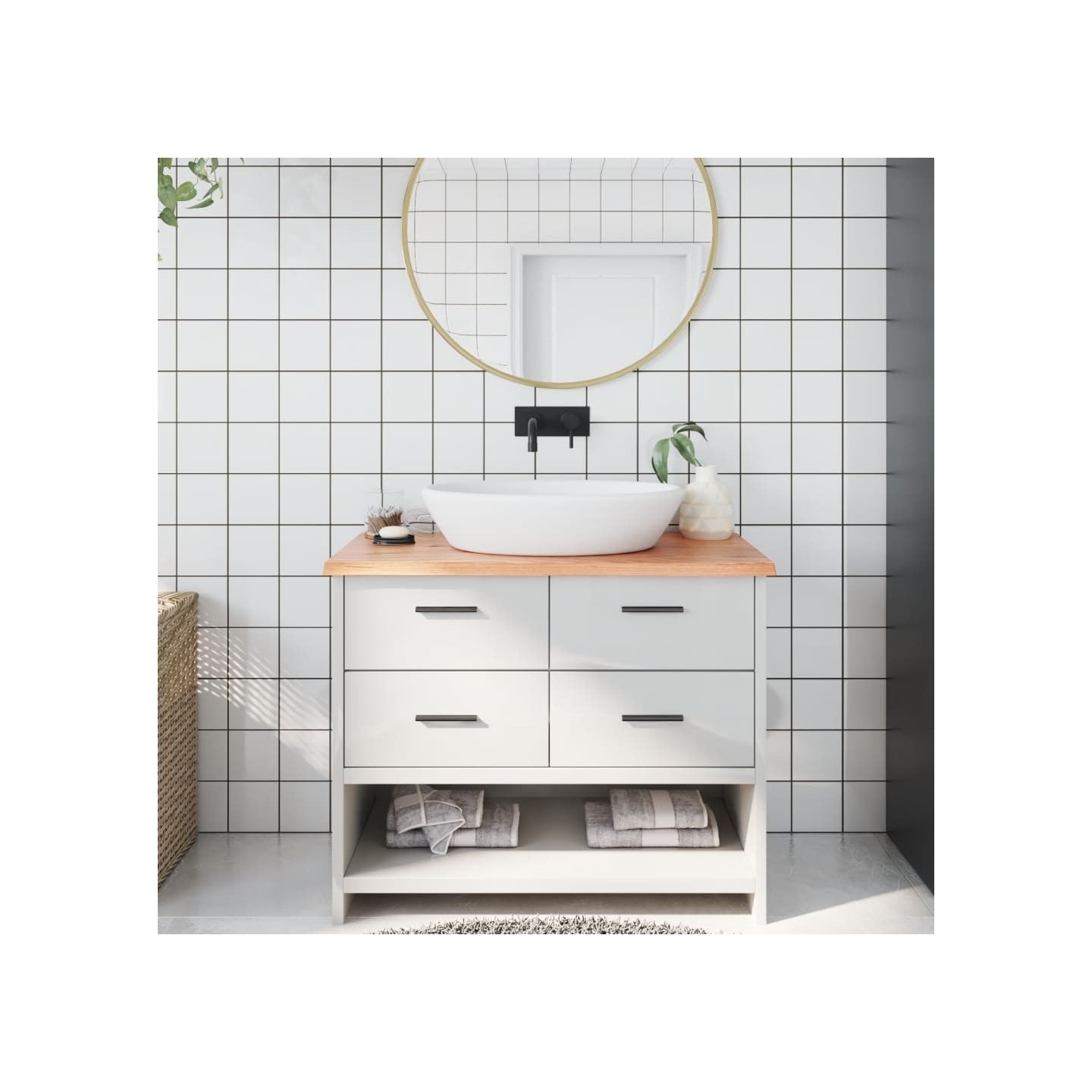 Comptoir de salle de bain marron clair 100x50x2 cm bois traité