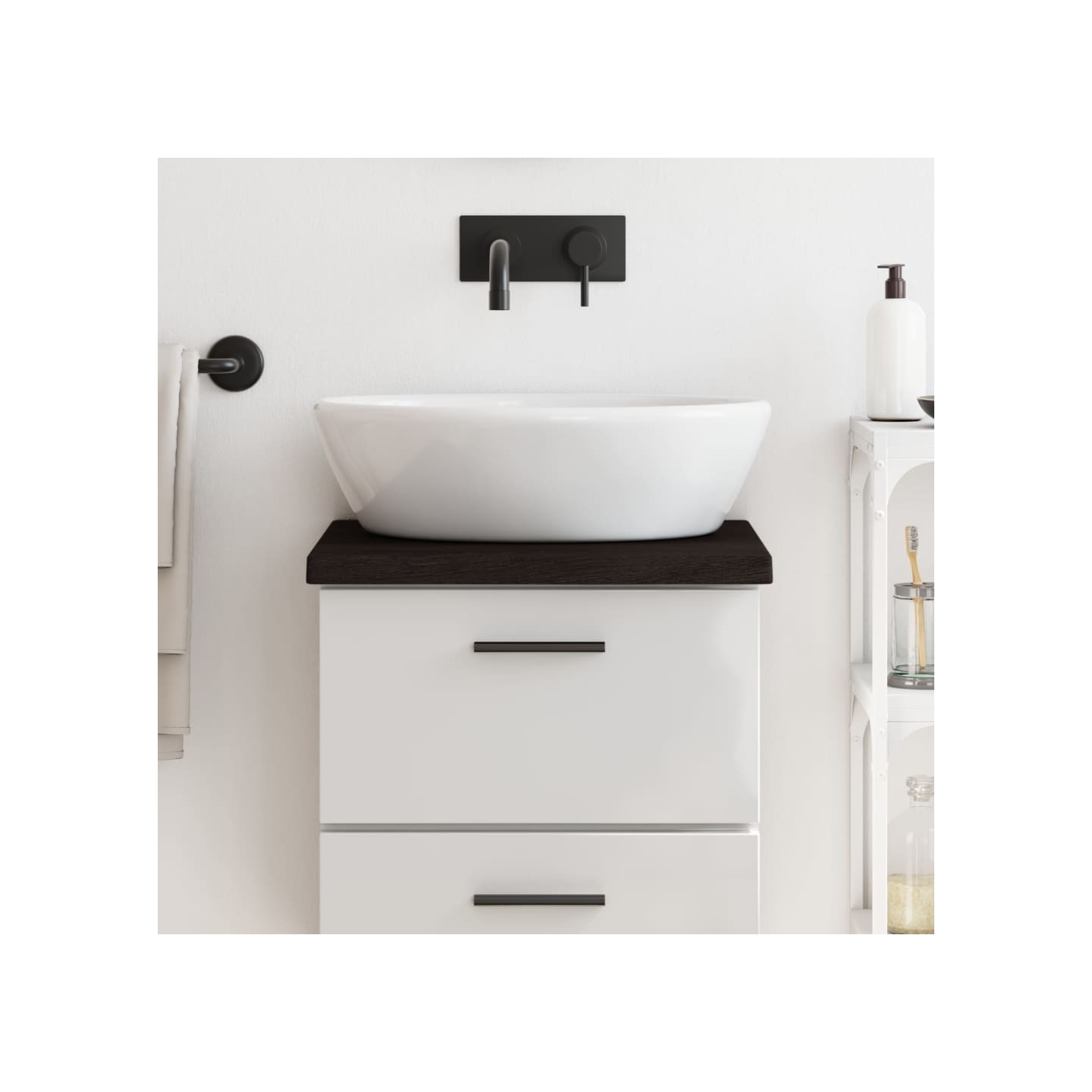 Comptoir de salle de bain marron foncé bois massif traité