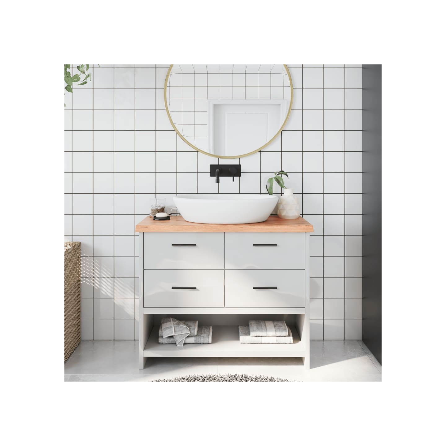 Comptoir de salle de bain marron 100x30x(2-4) cm bois traité