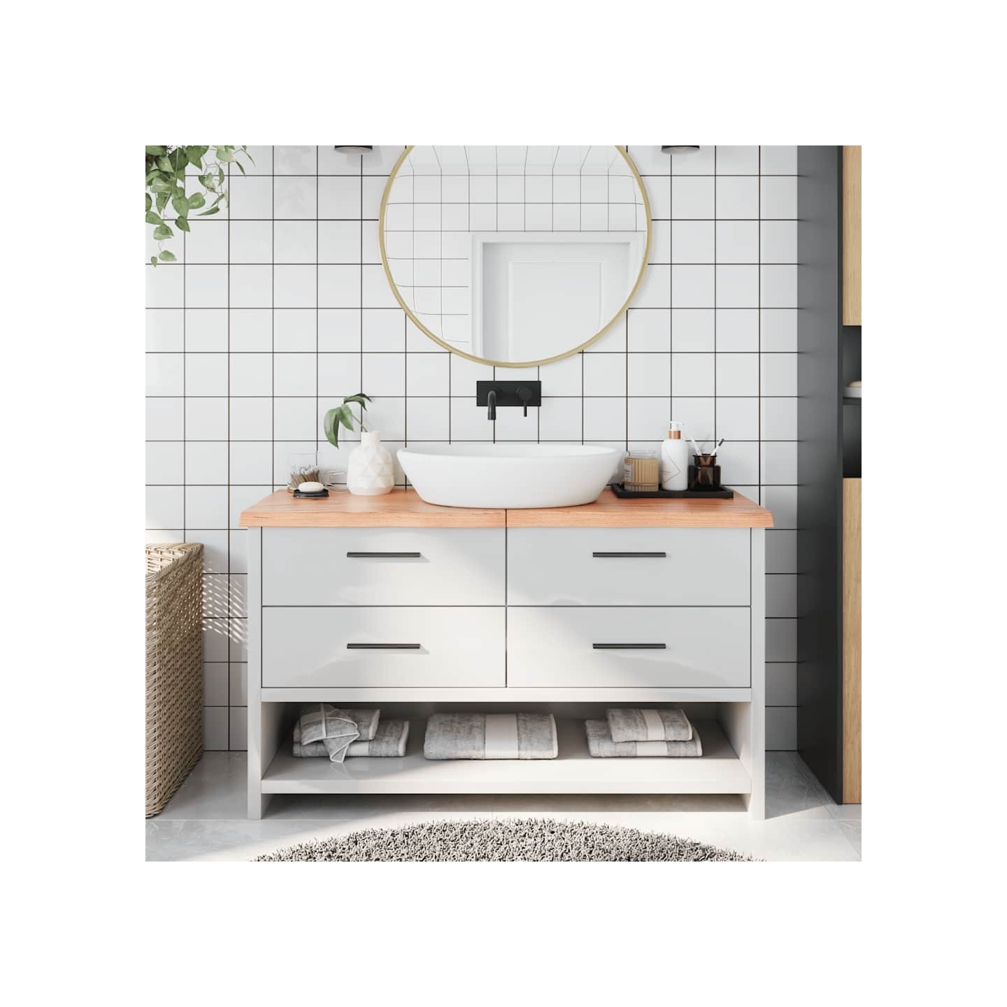 Comptoir de salle de bain marron 140x50x(2-4) cm bois traité