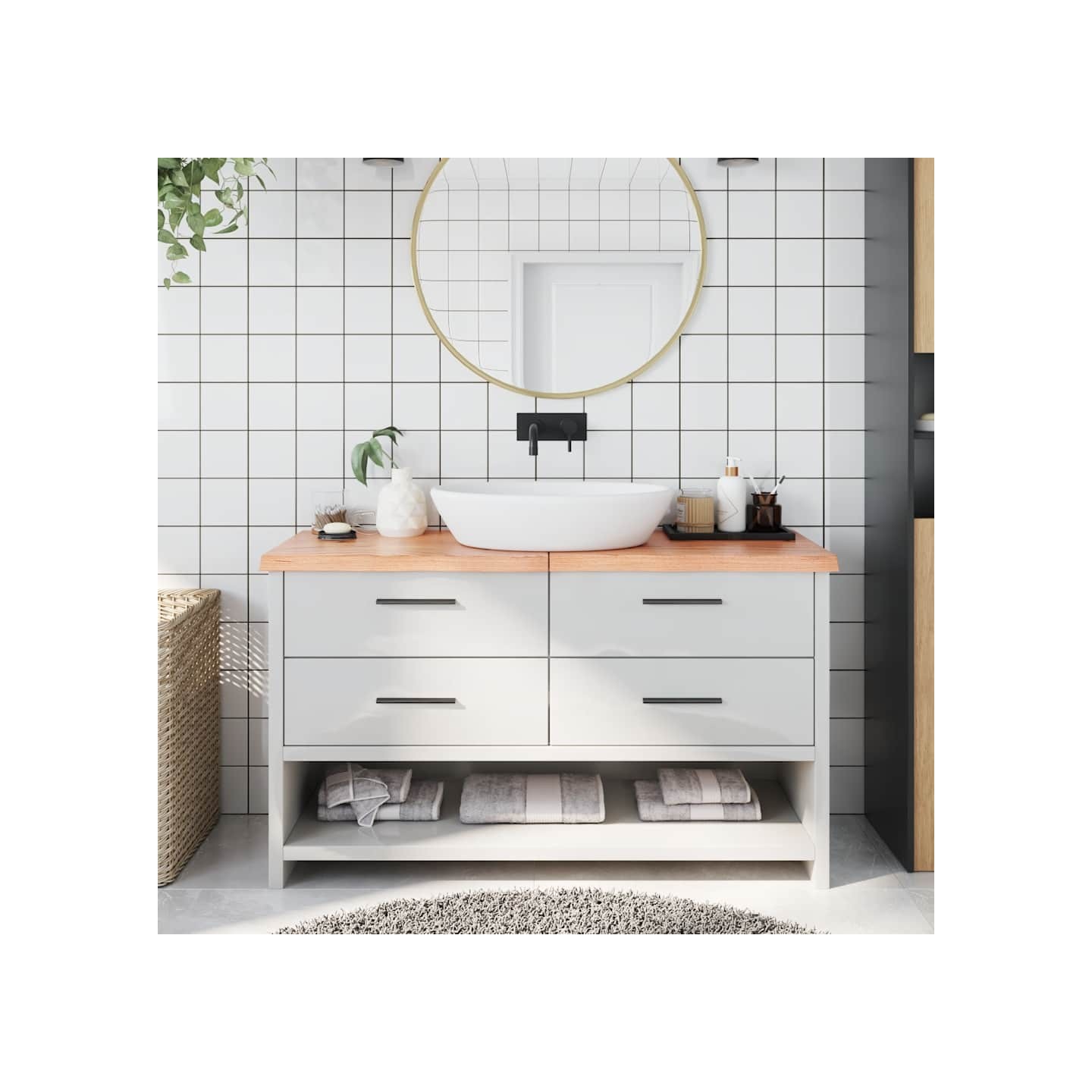 Comptoir de salle de bain marron 140x60x(2-4) cm bois traité