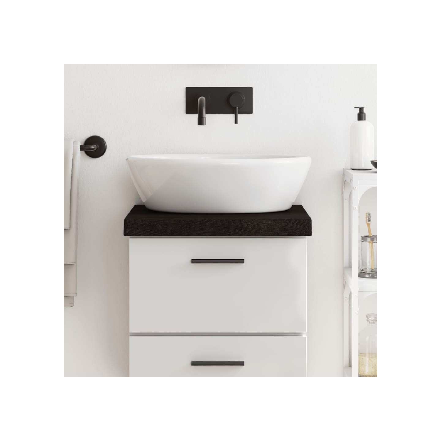 Comptoir de salle de bain marron foncé bois massif traité