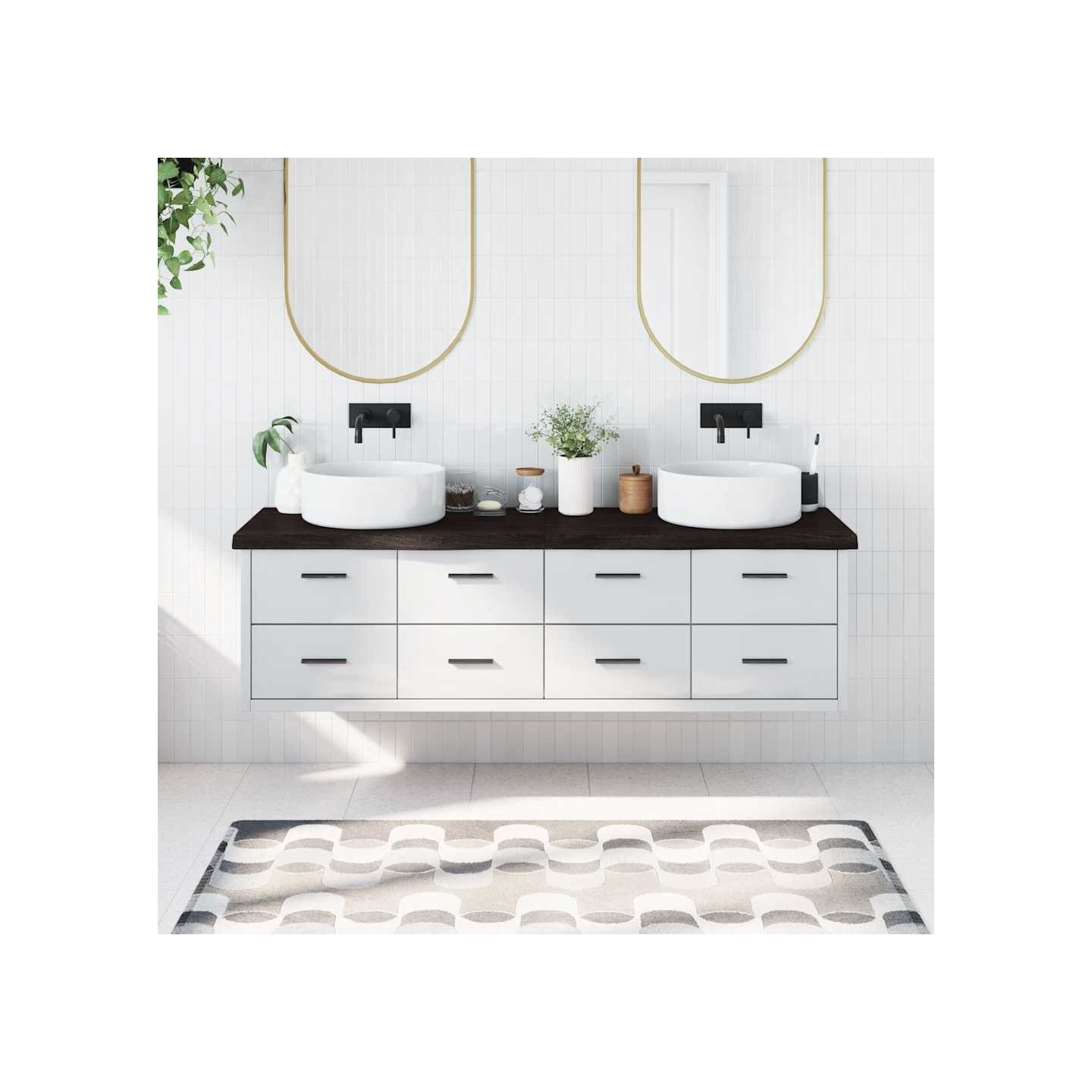 Comptoir de salle de bain marron foncé bois massif traité