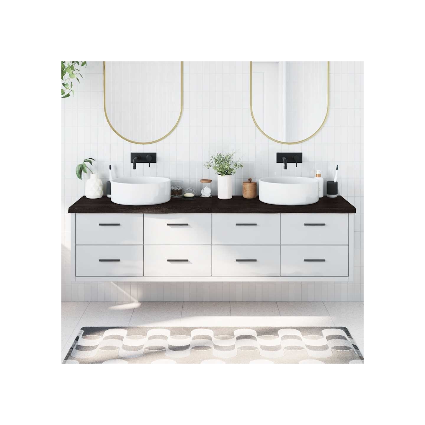 Comptoir de salle de bain marron foncé bois massif traité
