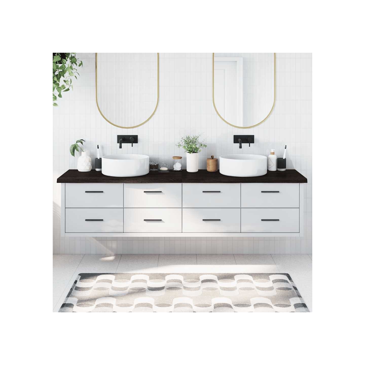Comptoir de salle de bain marron foncé bois massif traité