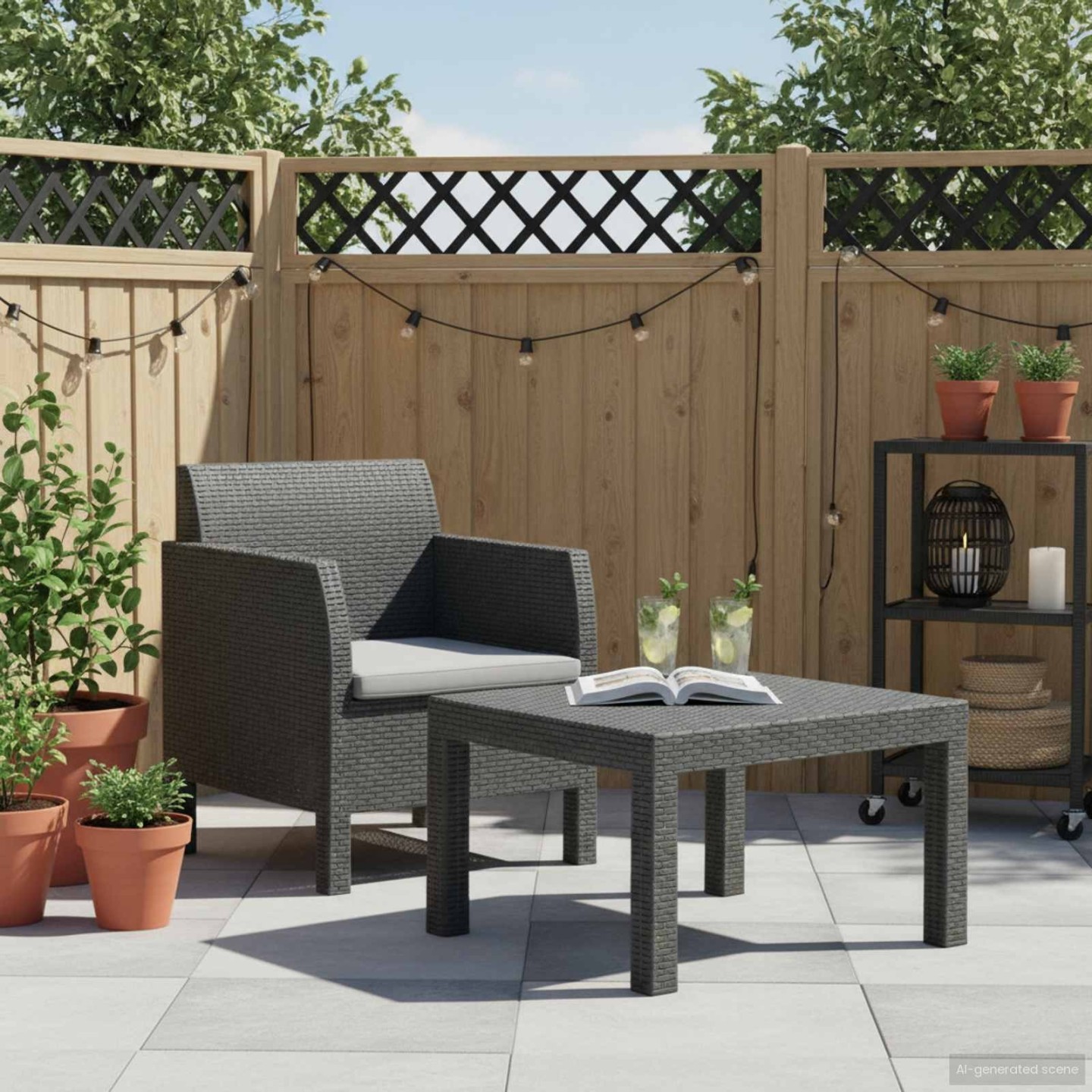 Salon de jardin 2 pcs avec coussin PP Rotin Anthracite