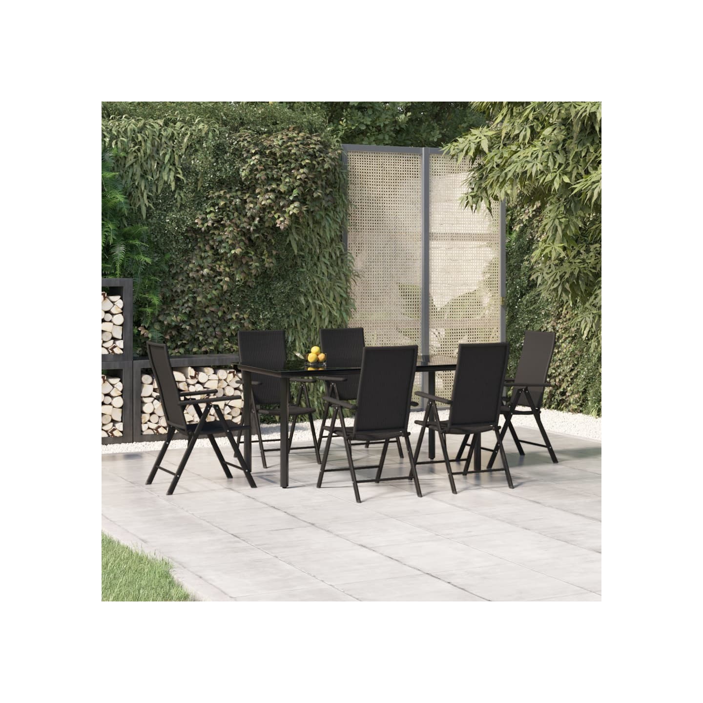 Ensemble à manger de jardin 7 pcs Noir Résine tressée
