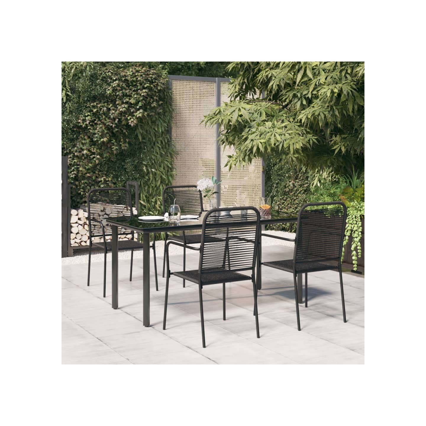 Ensemble à manger de jardin 5 pcs Noir Corde de coton et acier