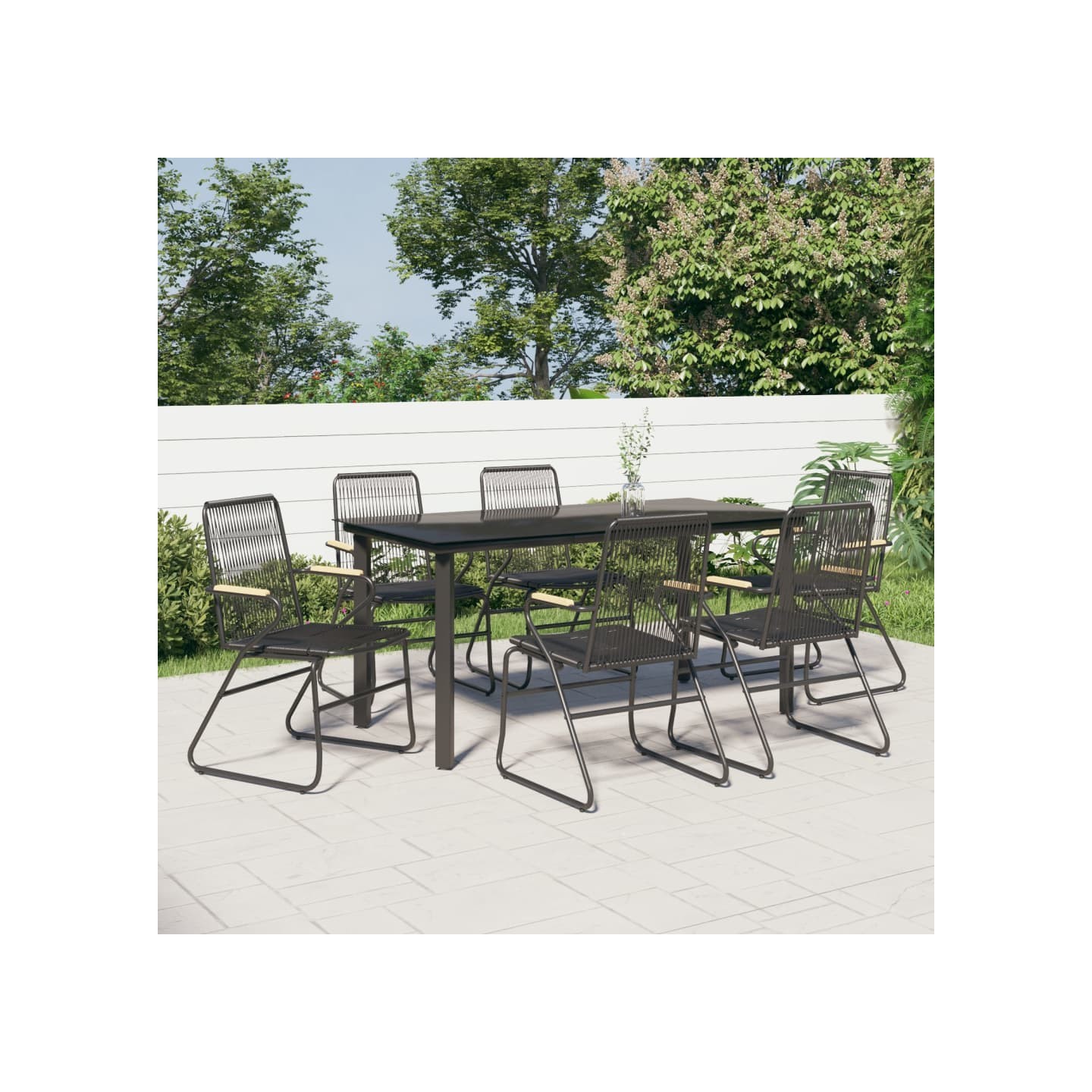 Ensemble à manger de jardin 7 pcs Noir Rotin PVC