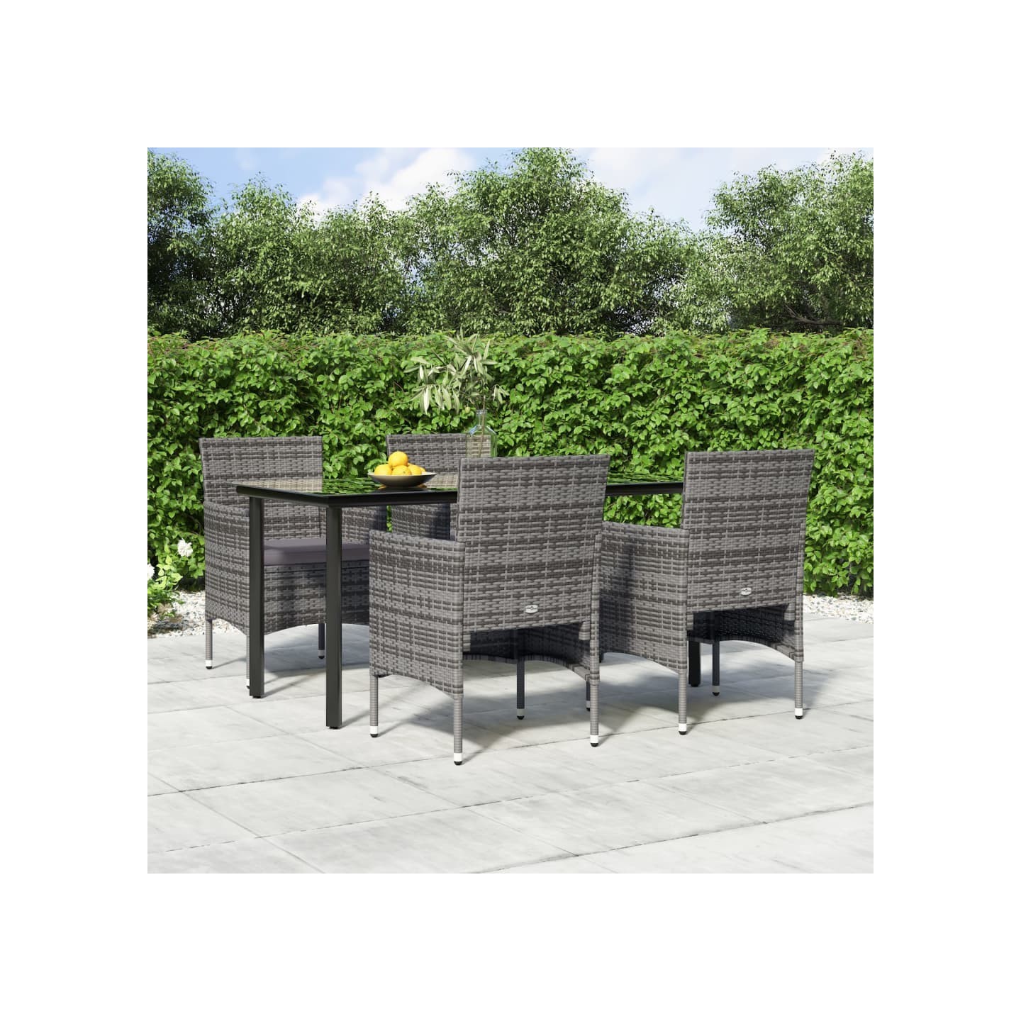 Ensemble à manger de jardin et coussins 5pcs Gris/noir