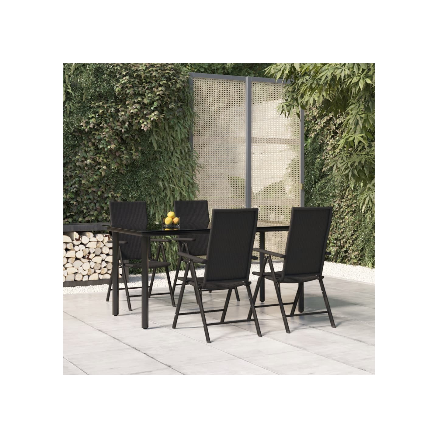 Ensemble à manger de jardin 5 pcs Noir Résine tressée