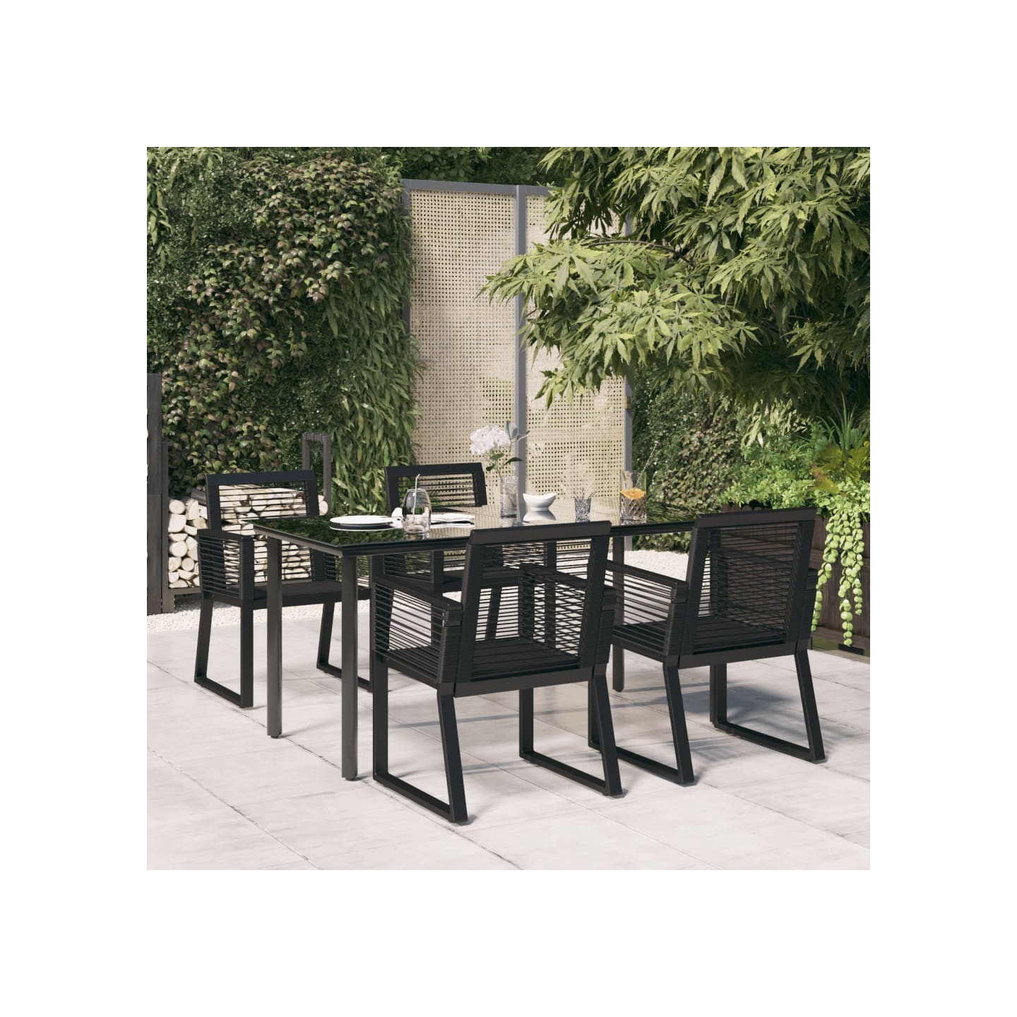 Ensemble à manger de jardin 5 pcs Noir Rotin PVC