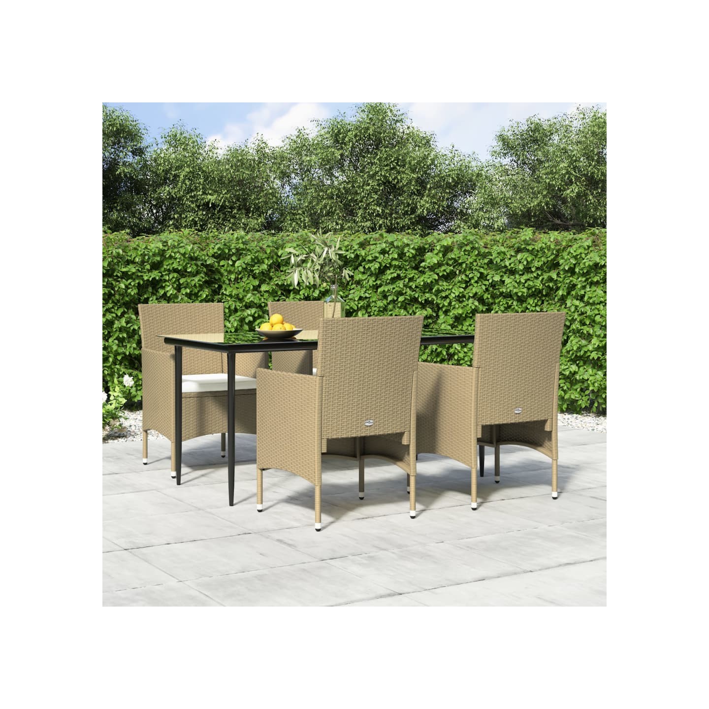 Ensemble à manger de jardin coussins 5 pcs Beige/noir