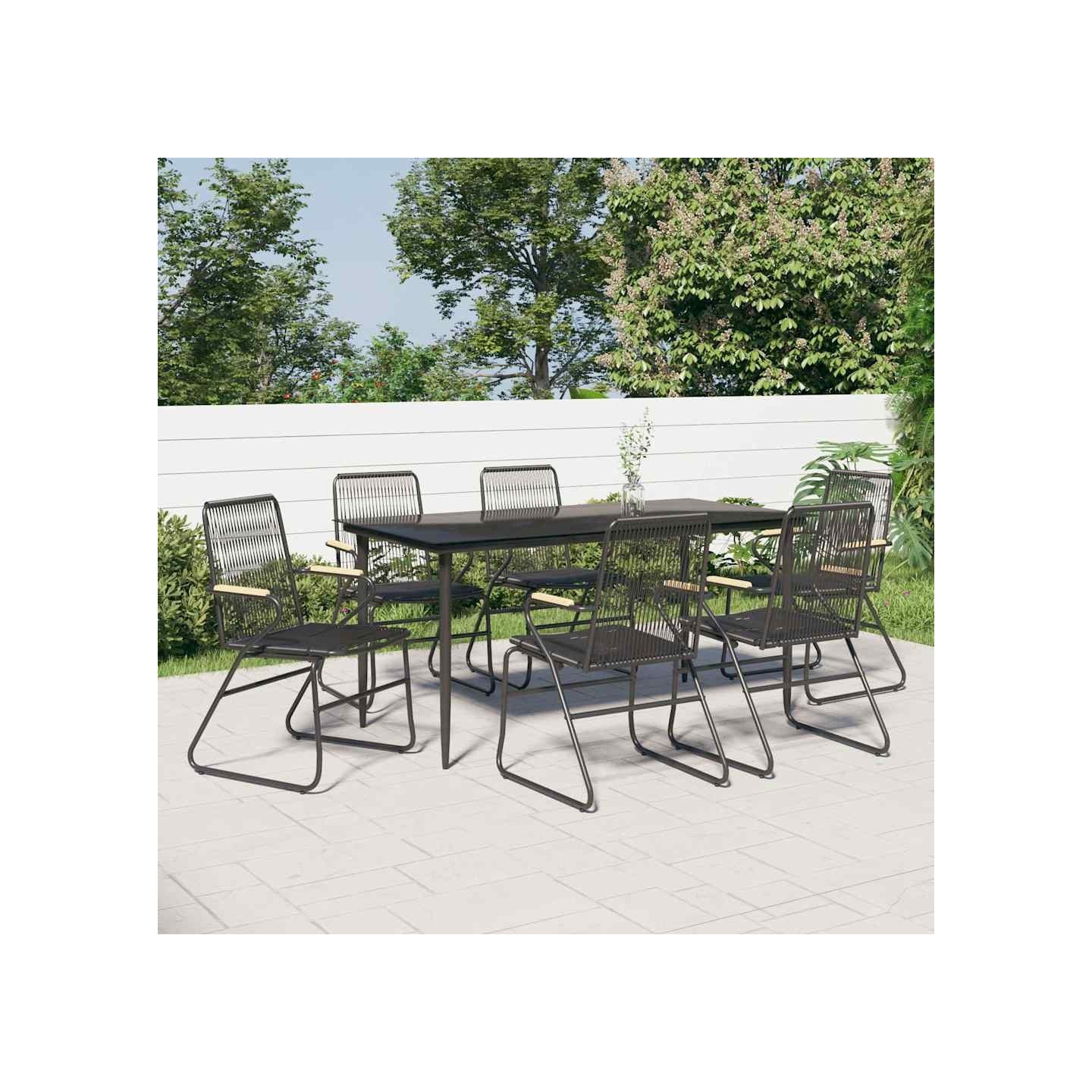 Ensemble à manger de jardin 7 pcs Noir Rotin PVC