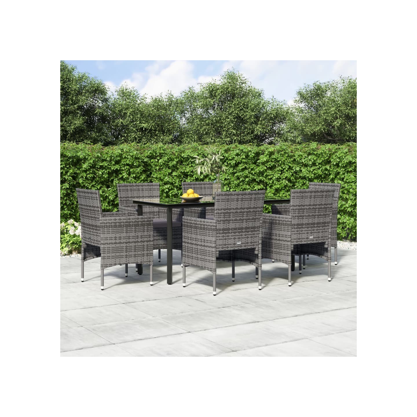 Ensemble à manger de jardin coussins 7pcs Gris et noir