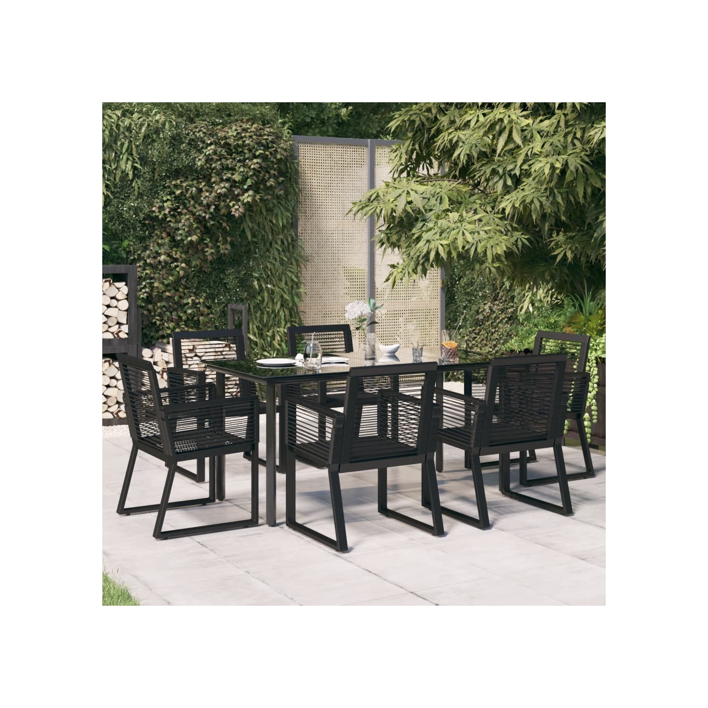 Ensemble à manger de jardin 7 pcs Noir Rotin PVC
